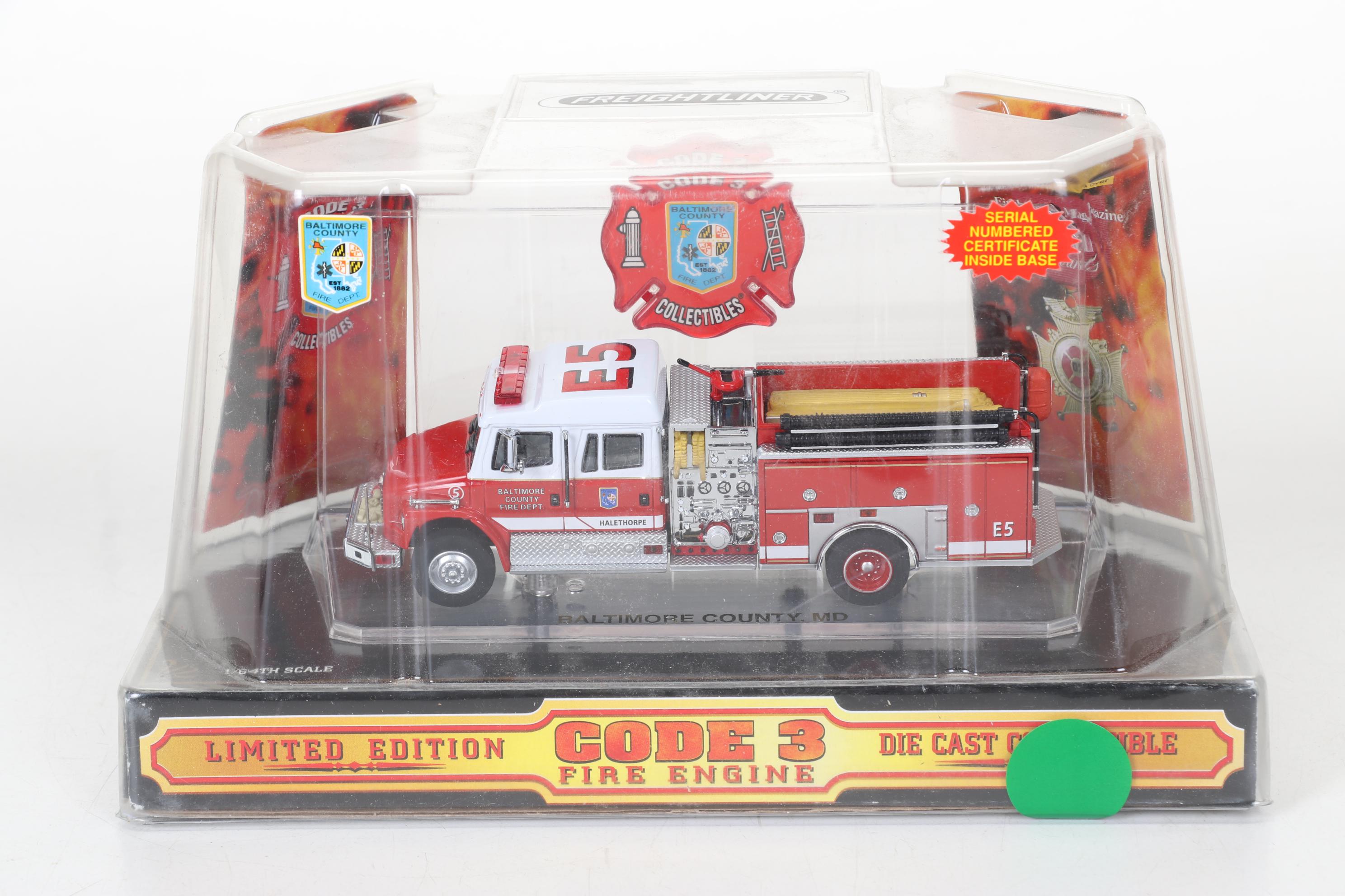 Six Code 3 Limited Edition Die Cast 1/64 Scale Fire Trucks, 21st Century