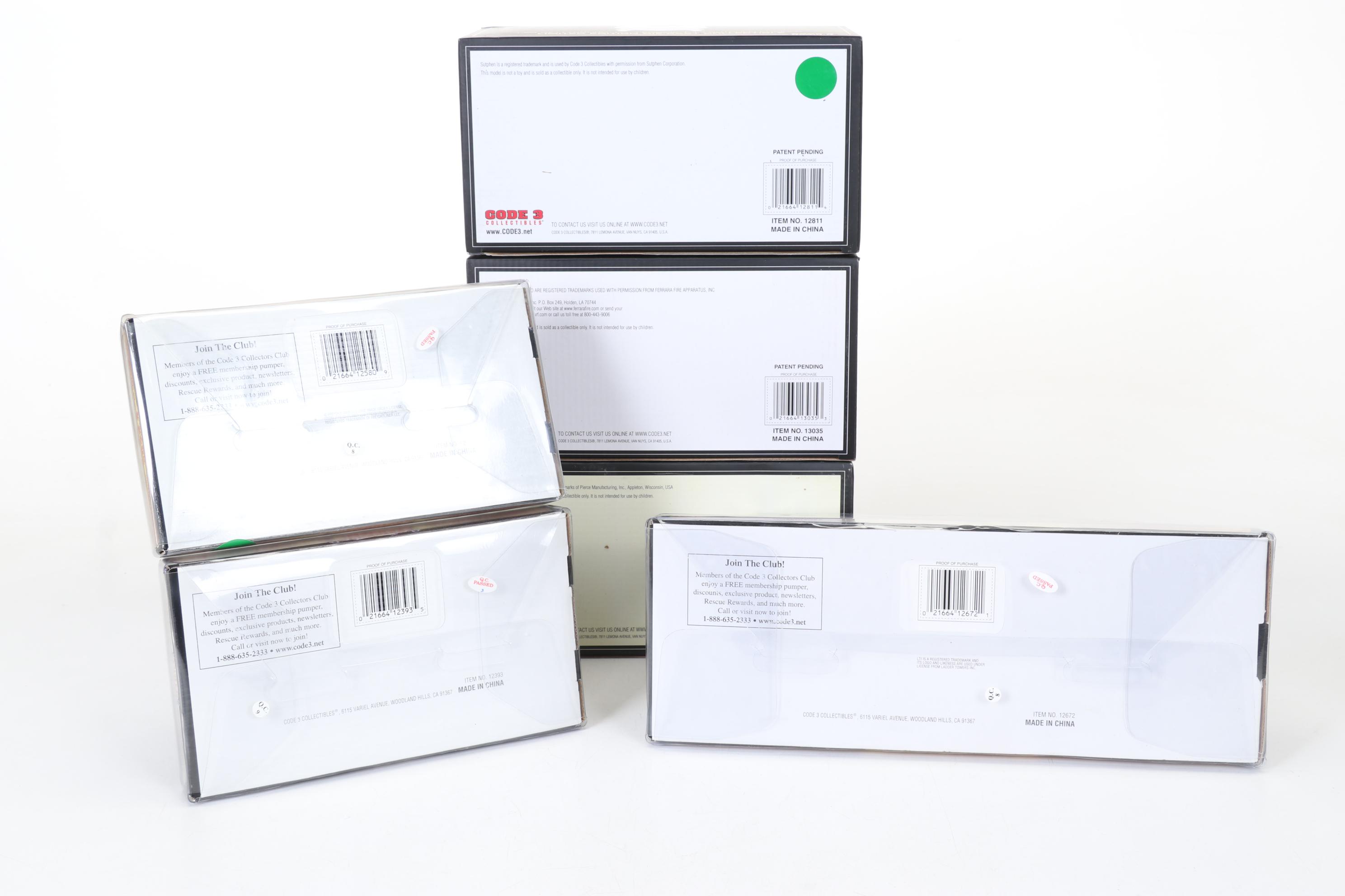 Six Code 3 Limited Edition Die Cast 1/64 Scale Fire Trucks, 21st Century