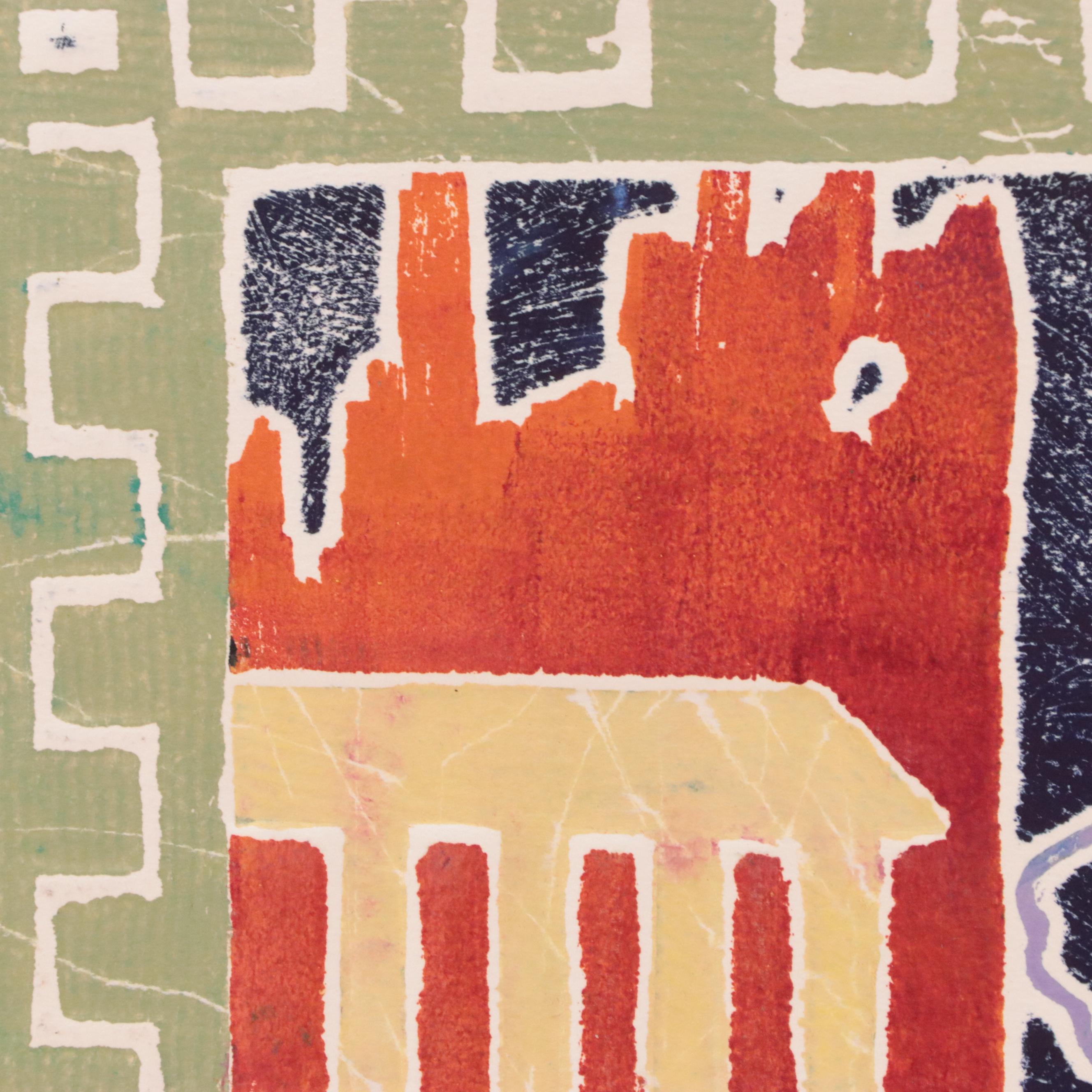 Sheila Bonser Stylized Surrealist Collagraph "The Prophecy"