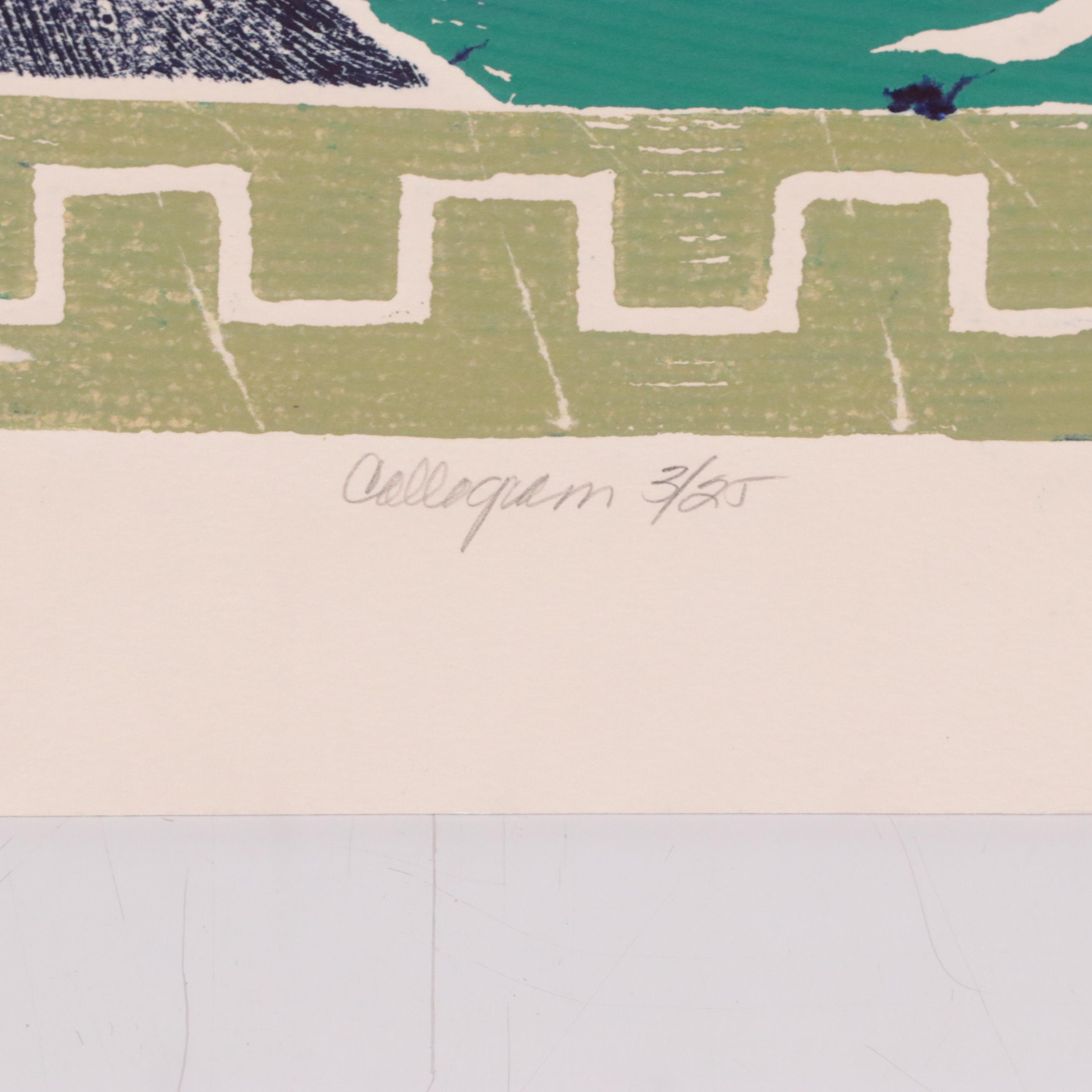 Sheila Bonser Stylized Surrealist Collagraph "The Prophecy"