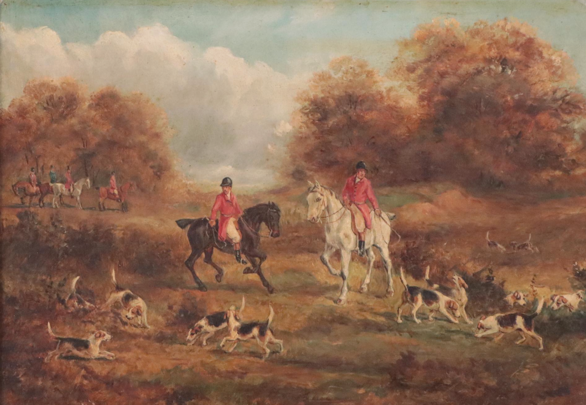 English School Oil Painting of Hunting Scene, Late 19th Century