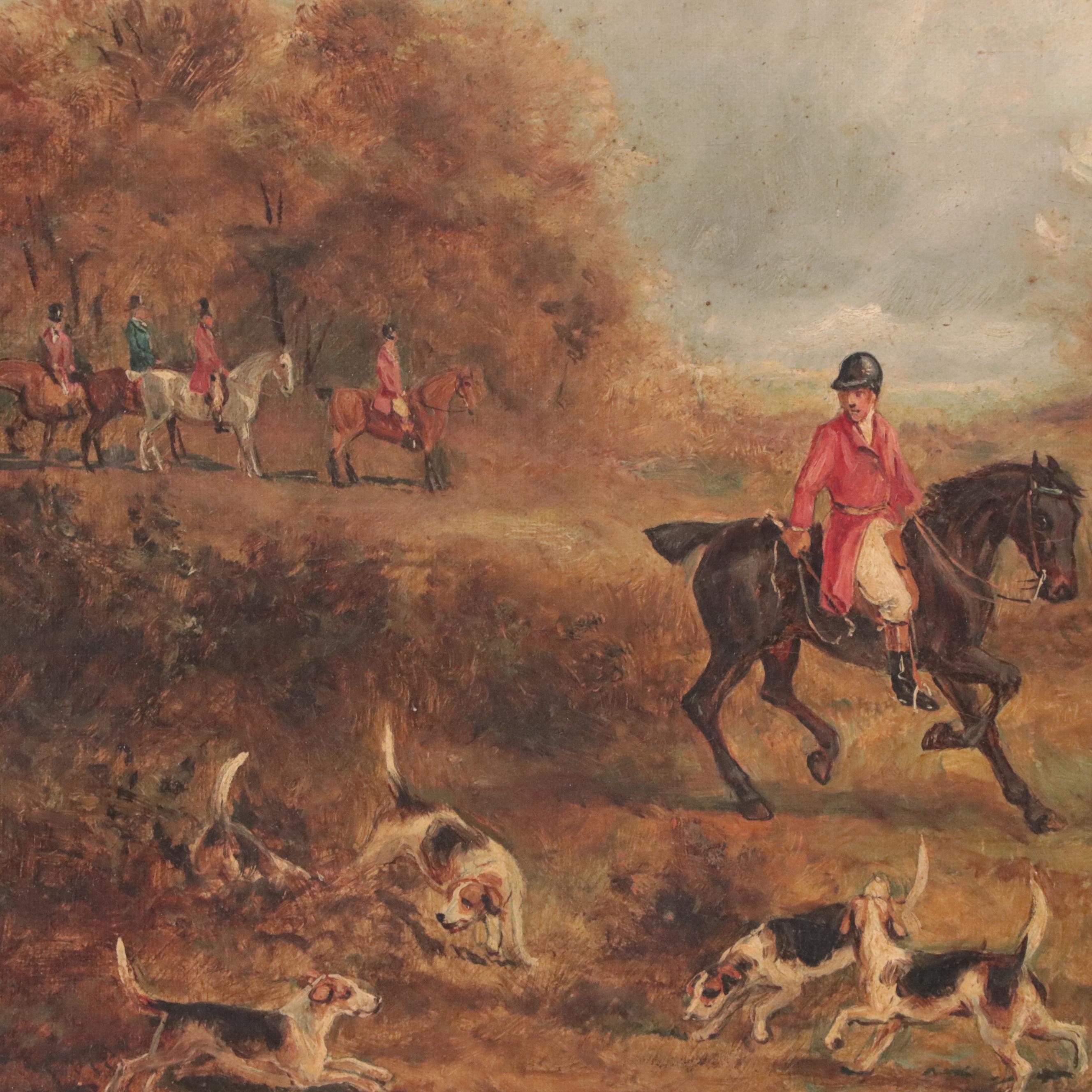 English School Oil Painting of Hunting Scene, Late 19th Century