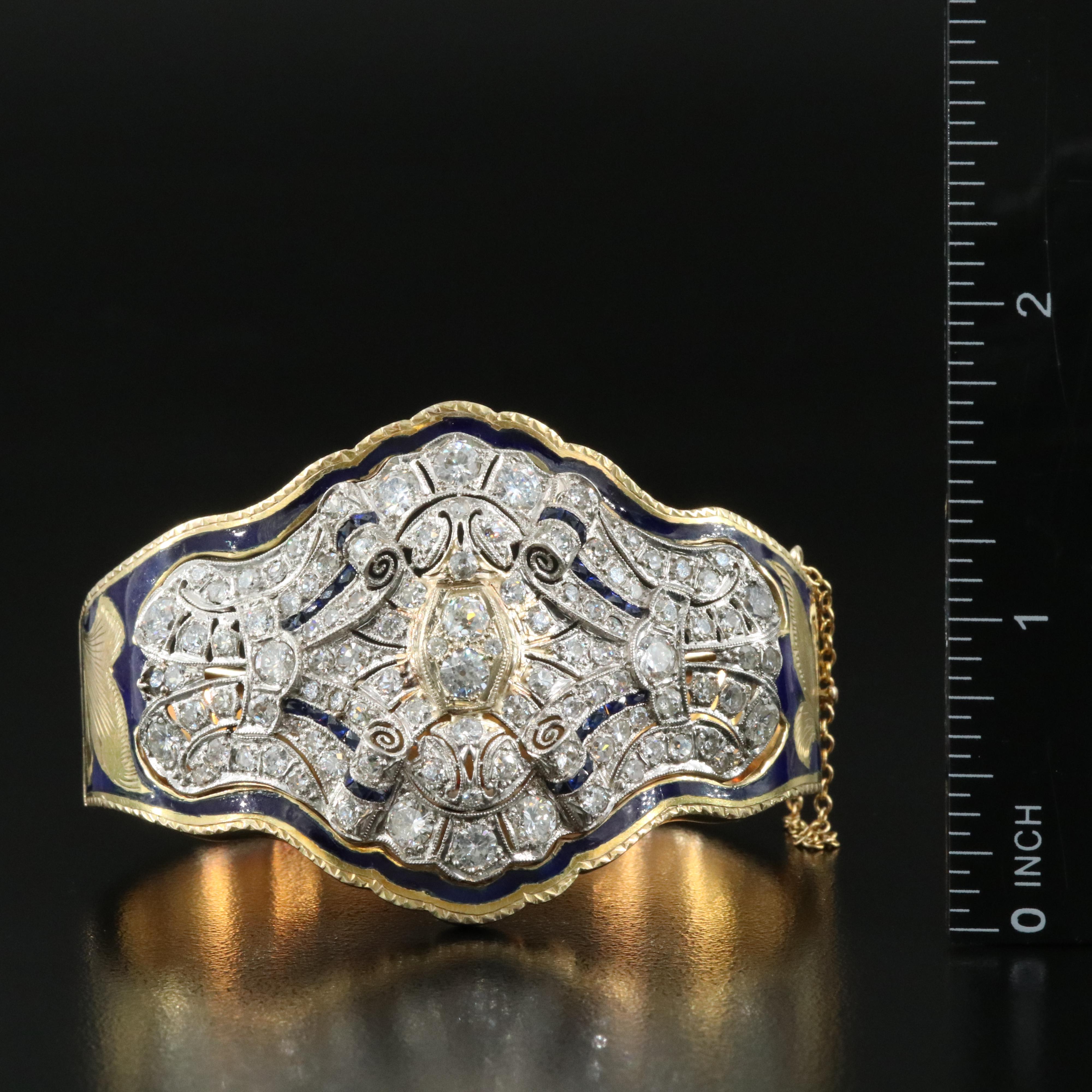 Edwardian 14K & Platinum 6.78 CTW Diamond and Sapphire Scrollwork Bracelet