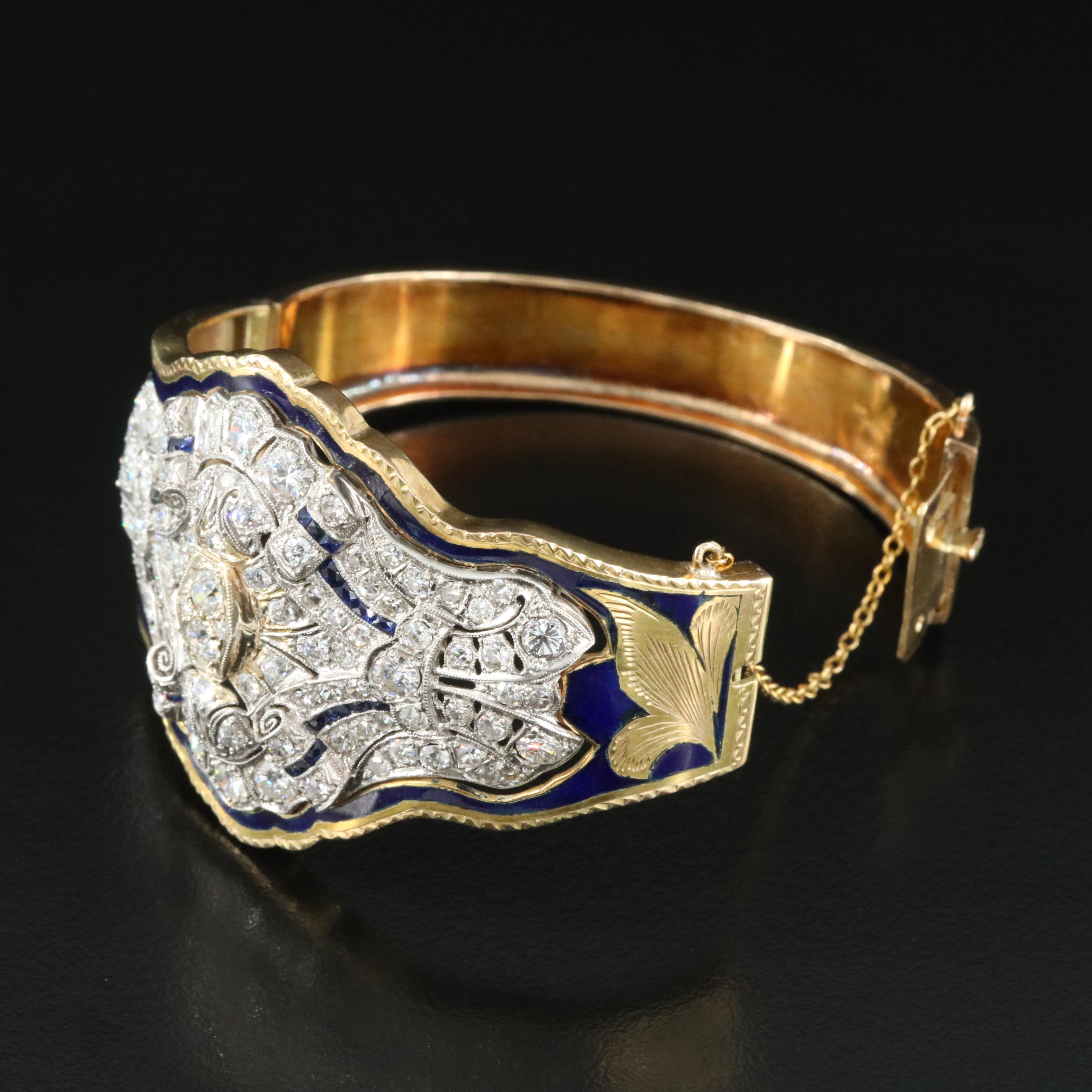 Edwardian 14K & Platinum 6.78 CTW Diamond and Sapphire Scrollwork Bracelet