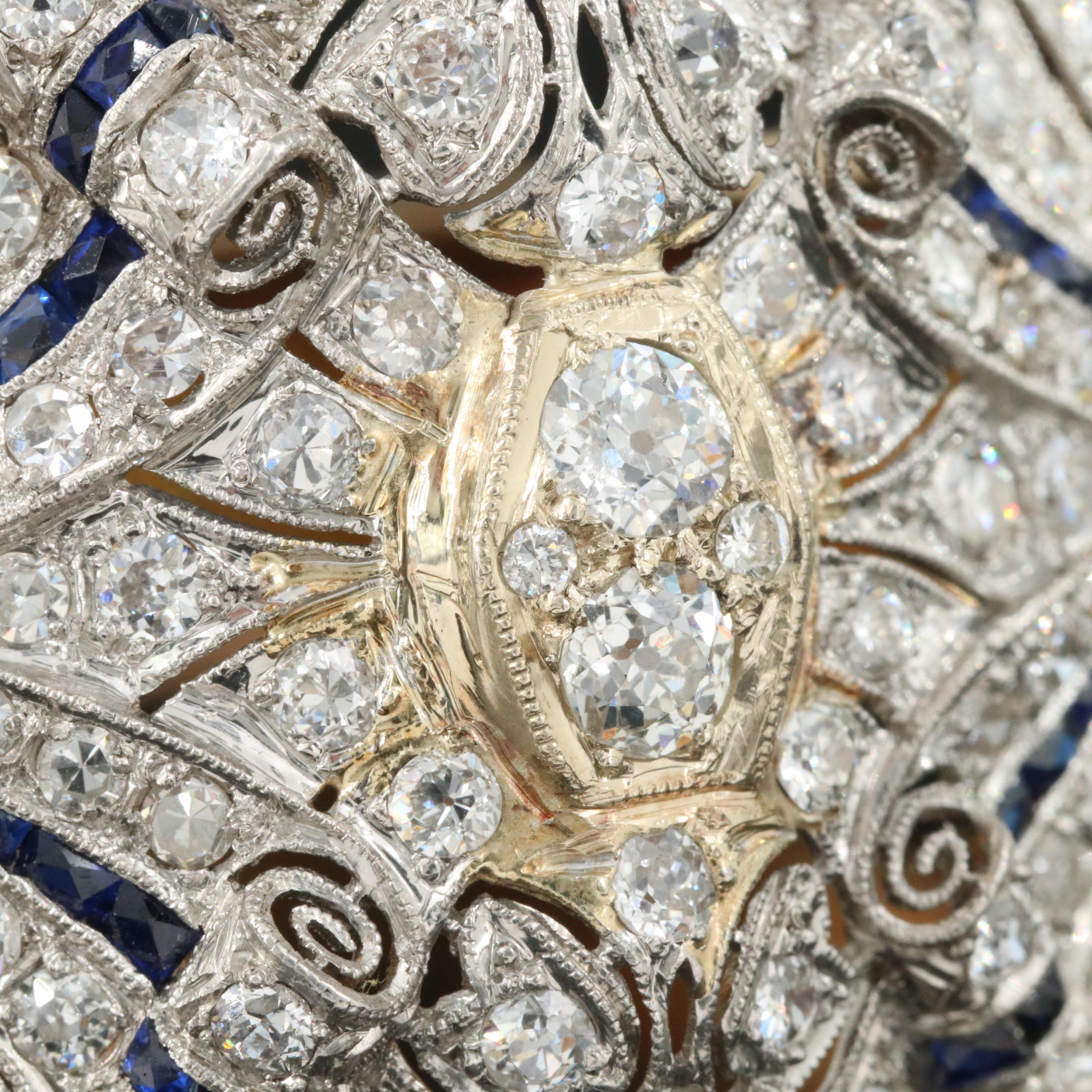 Edwardian 14K & Platinum 6.78 CTW Diamond and Sapphire Scrollwork Bracelet