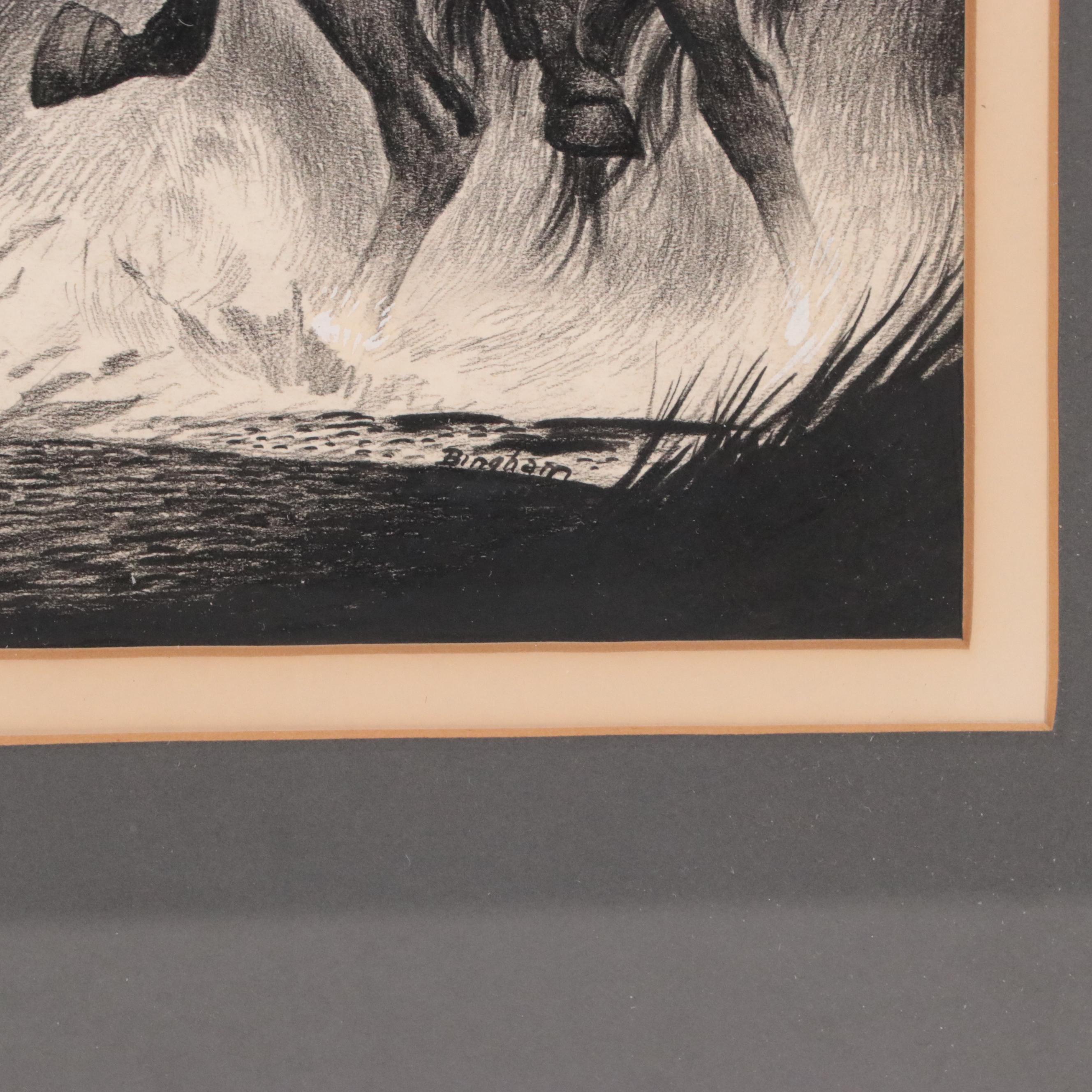 Mixed Media Drawing of Two Horses Fighting