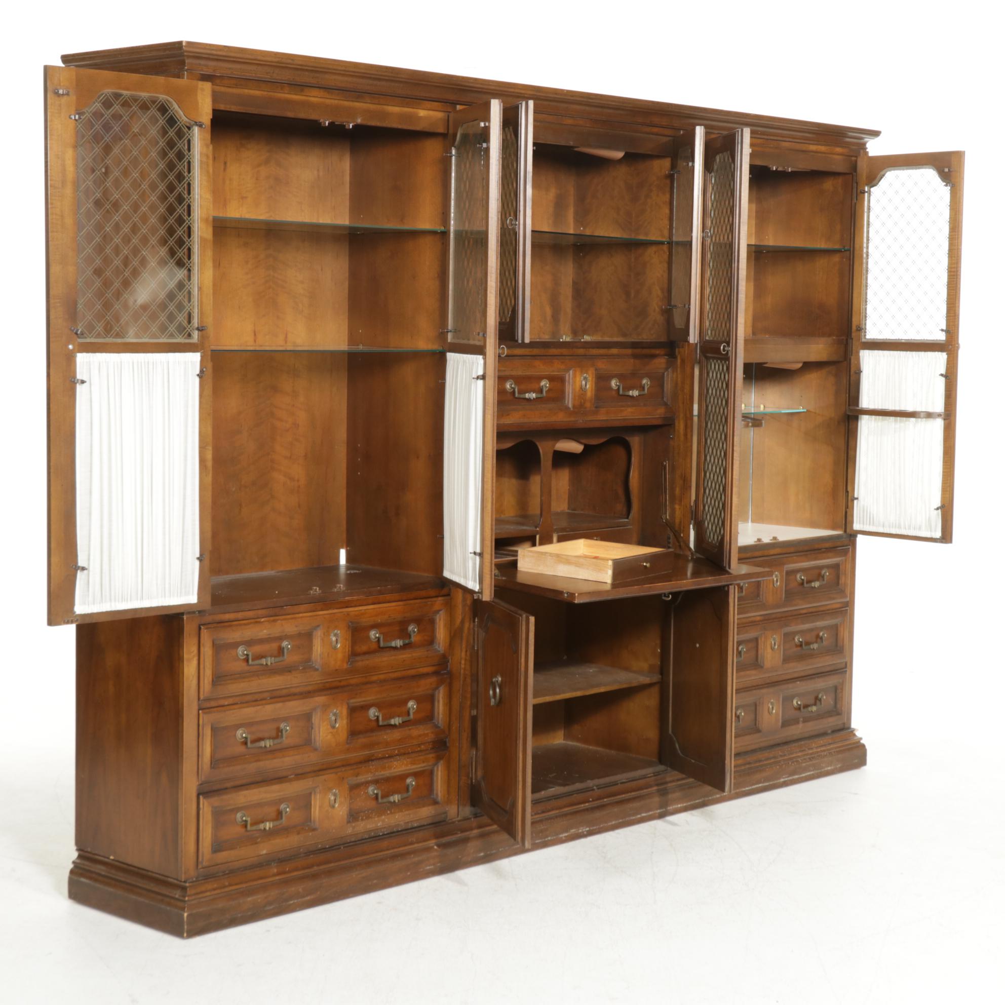 Drexel-Heritage French Provincial Style Walnut-Stained Wall Unit, circa 1970