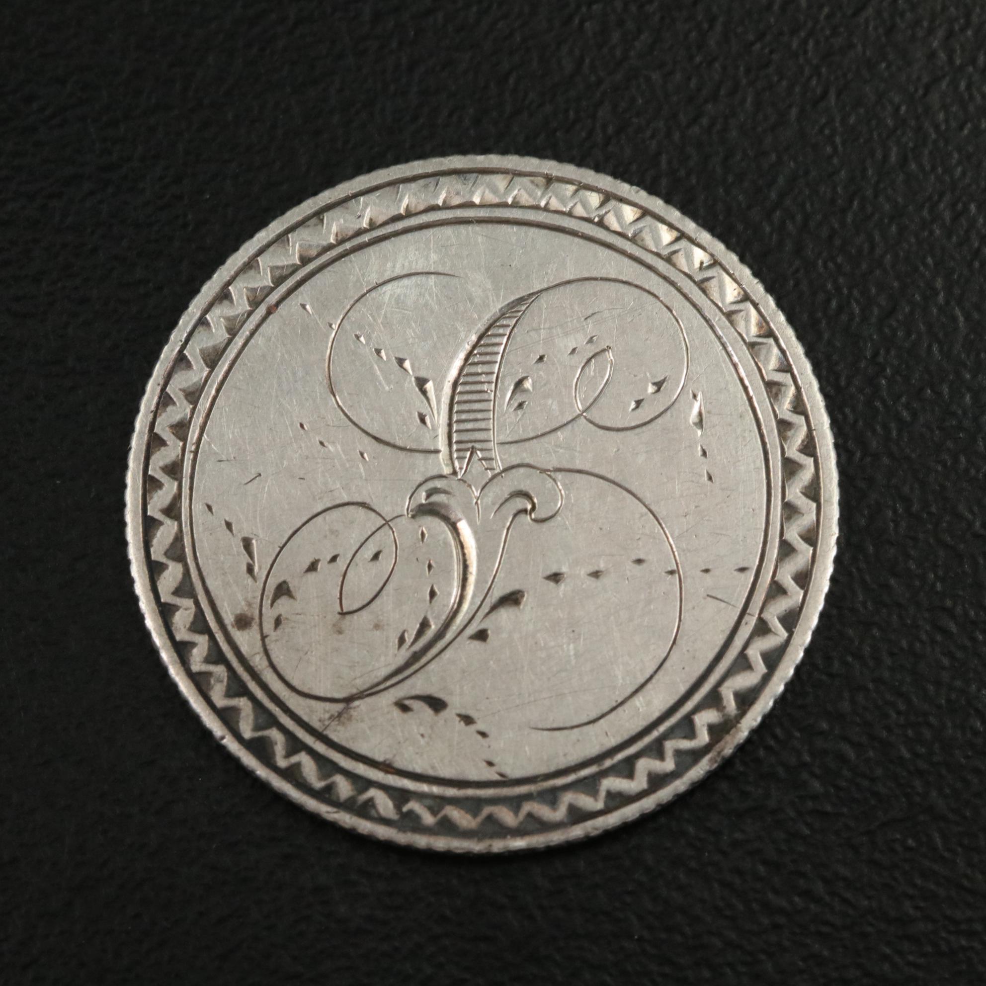 Collection of Seven Silver Love Tokens With an 1858 Quarter