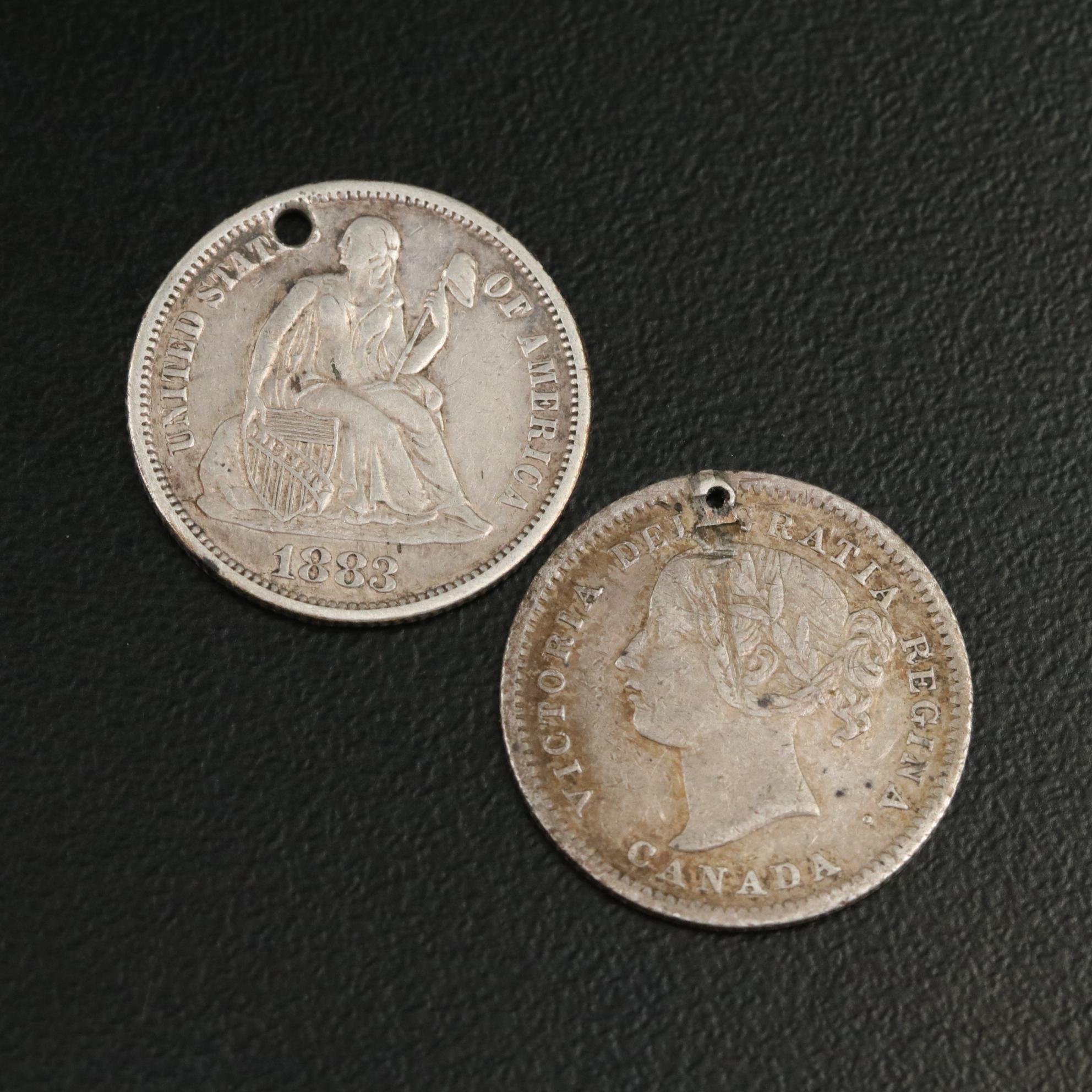 Collection of Seven Silver Love Tokens With an 1858 Quarter