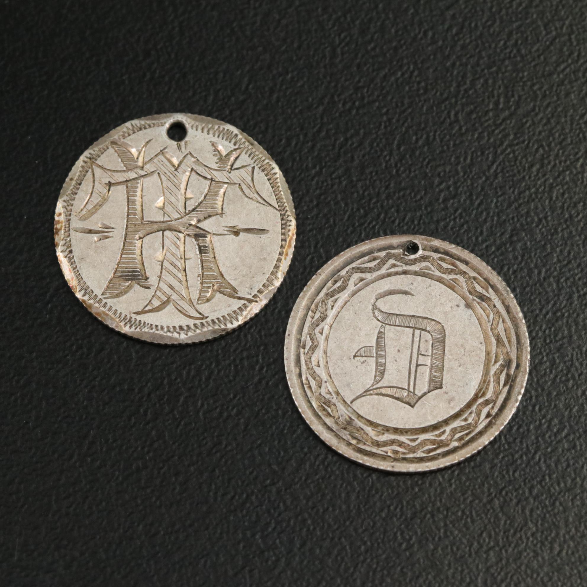 Collection of Seven Silver Love Tokens With an 1858 Quarter