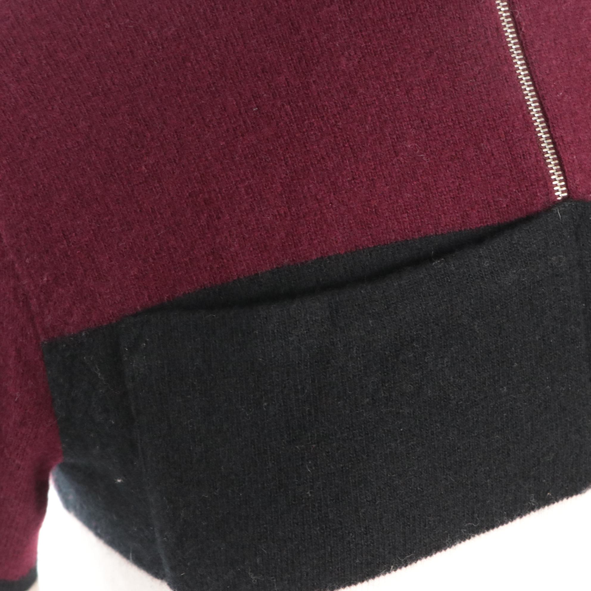 Prada Burgundy Lambswool Quarter-Zip Sweater with B&W Striped Pocket Accent