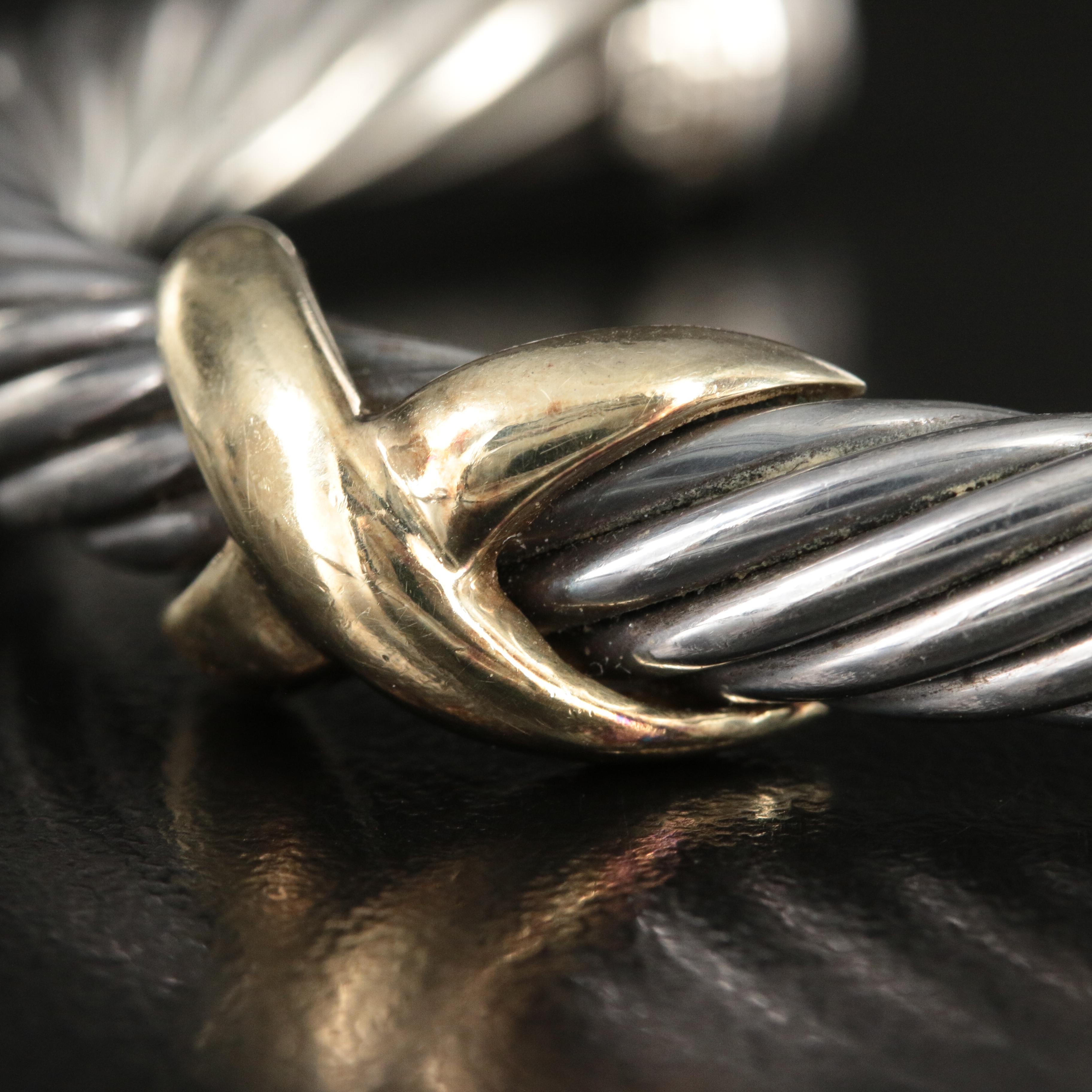 David Yurman Sterling and 14K Double X Cable Cuff Bracelet