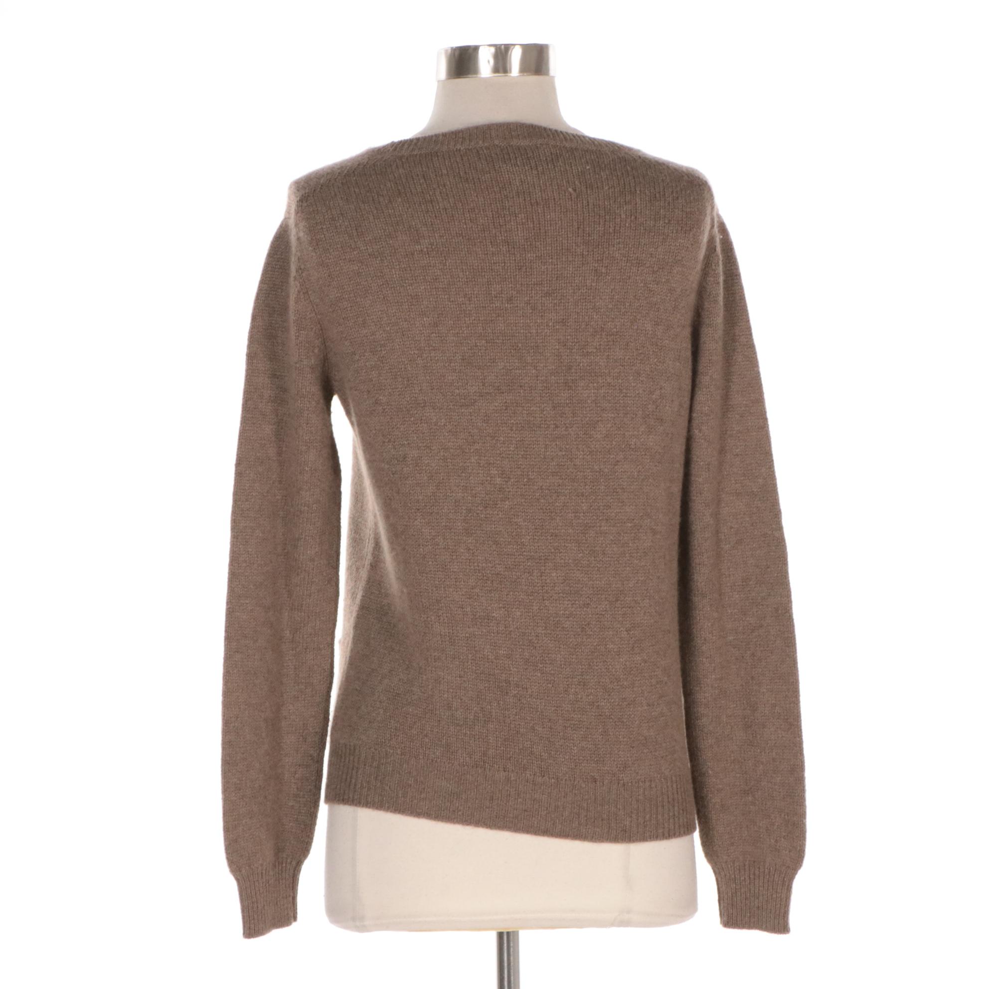 Prada Taupe Argyle Intarsia Knit Cashmere Sweater