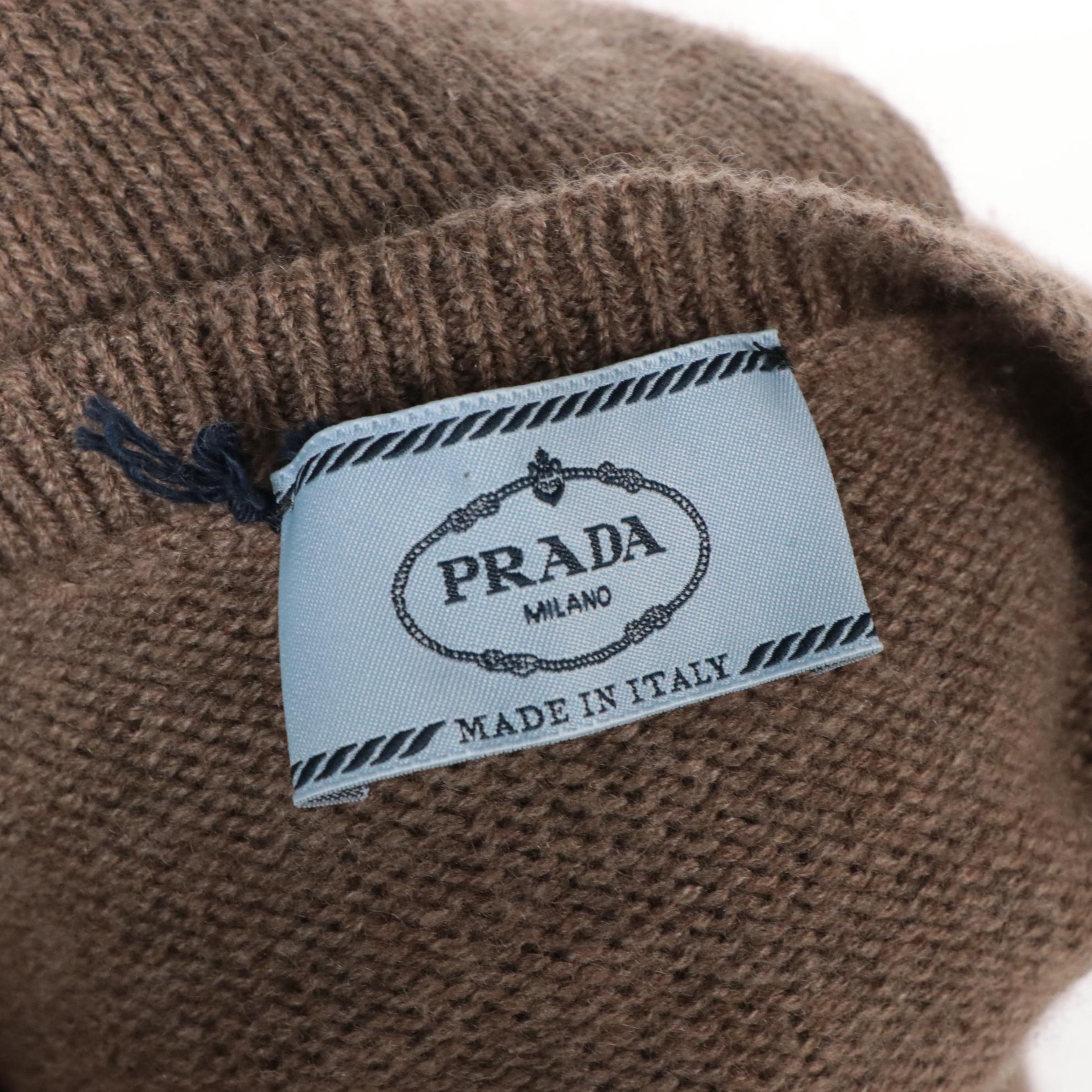 Prada Taupe Argyle Intarsia Knit Cashmere Sweater