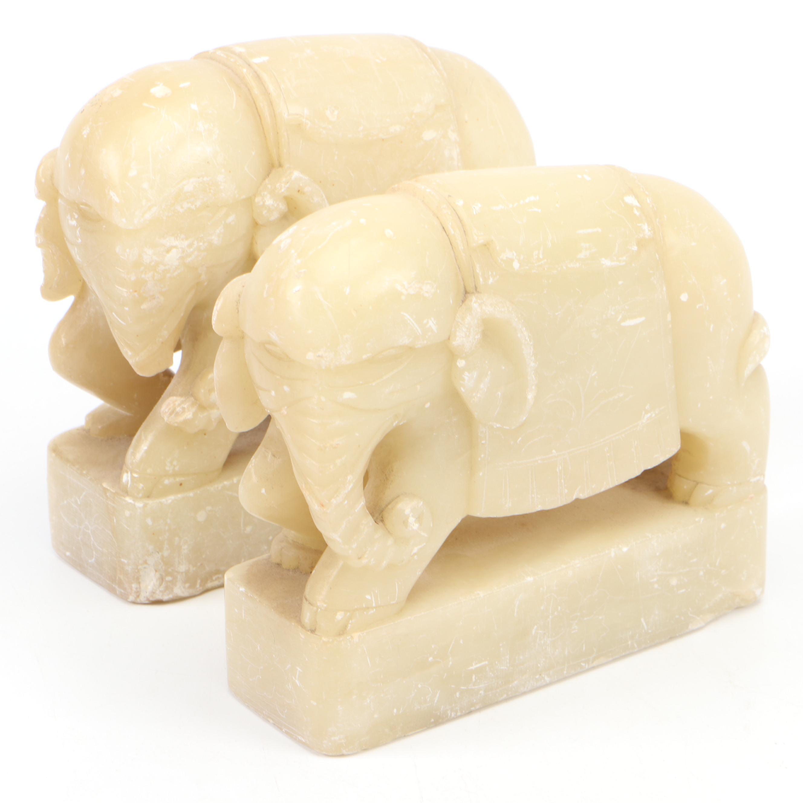 Pair of Carved Soapstone Elephant Bookends