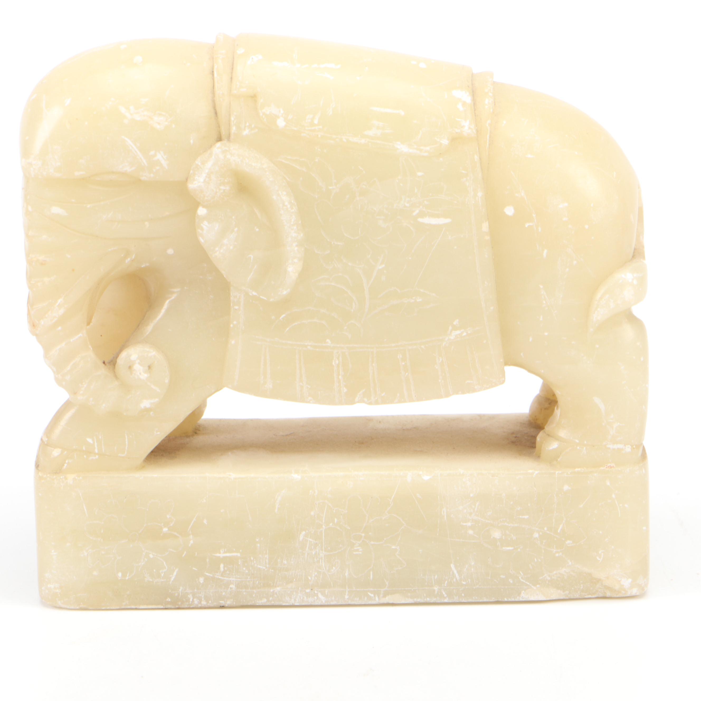 Pair of Carved Soapstone Elephant Bookends