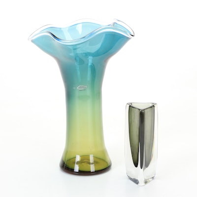 Nils Landberg For Orrefors "Sommerso Dusk" Bud Vase With Blenko Vase