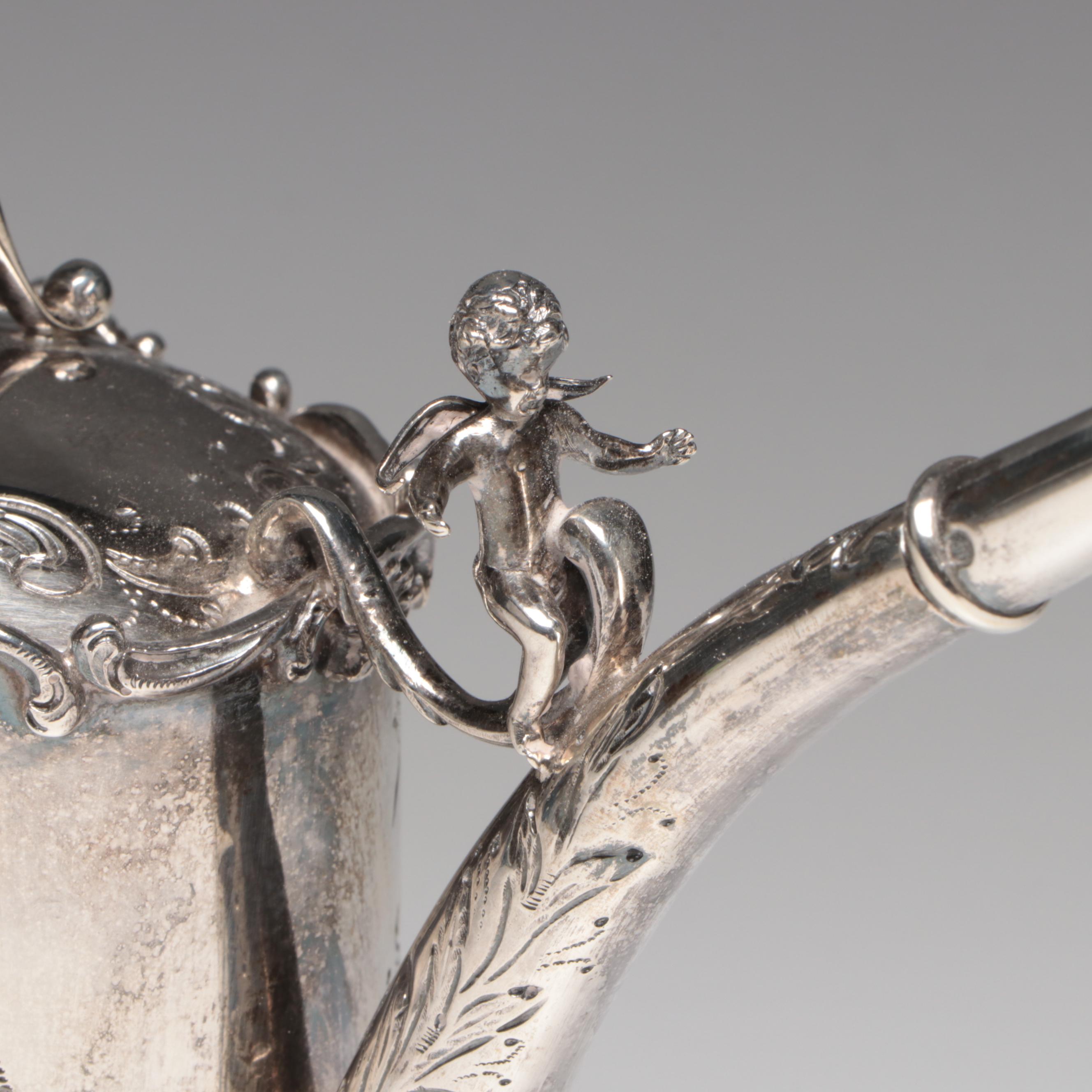 Dutch Export 833 Silver Baroque Style Watering Can with Winged Putto, 1902