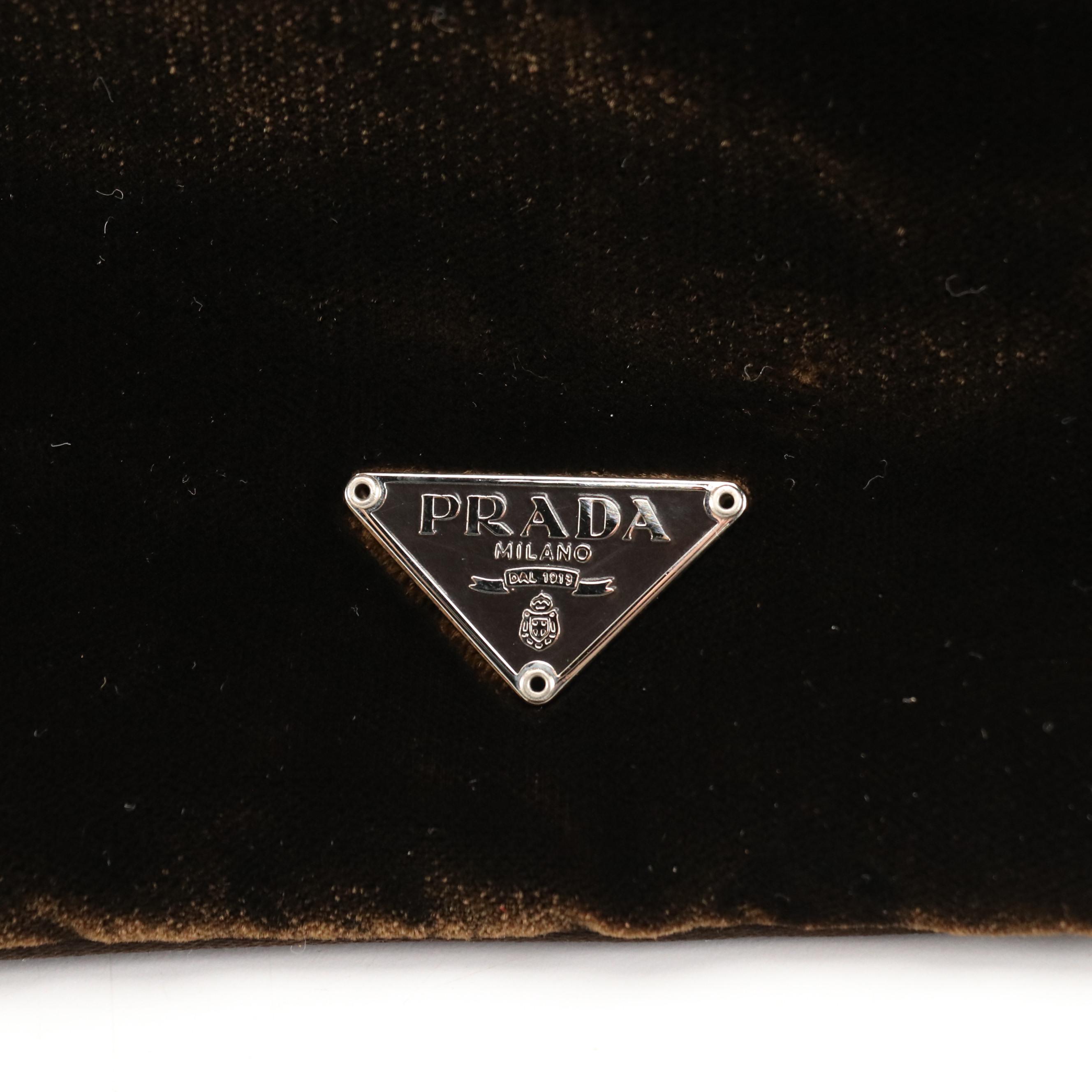 Prada Brown Velvet and Beaded Silk Chiffon Floral Handbag