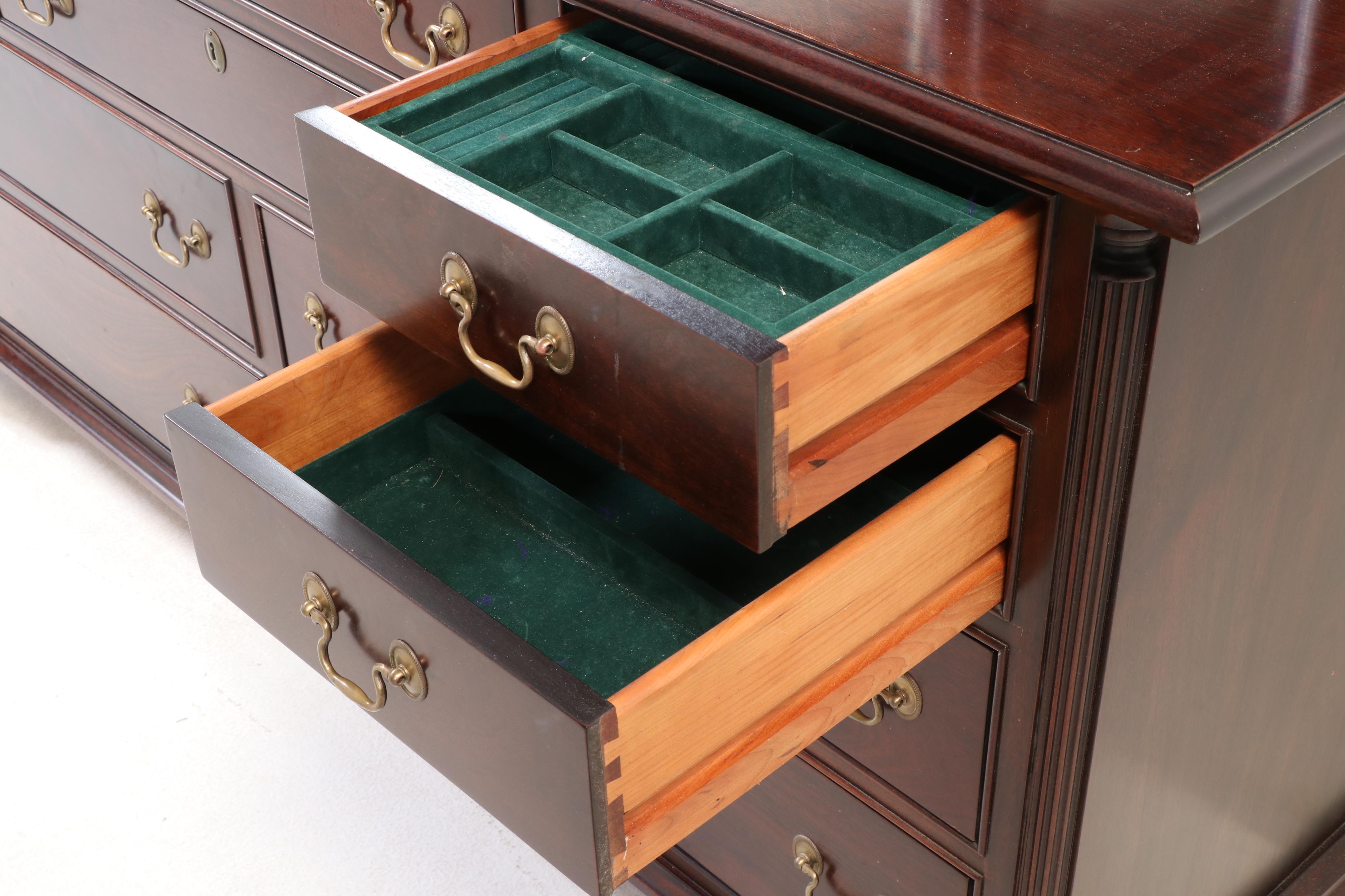 Stickley Chippendale Style Mahogany Dresser with Trifold Mirror