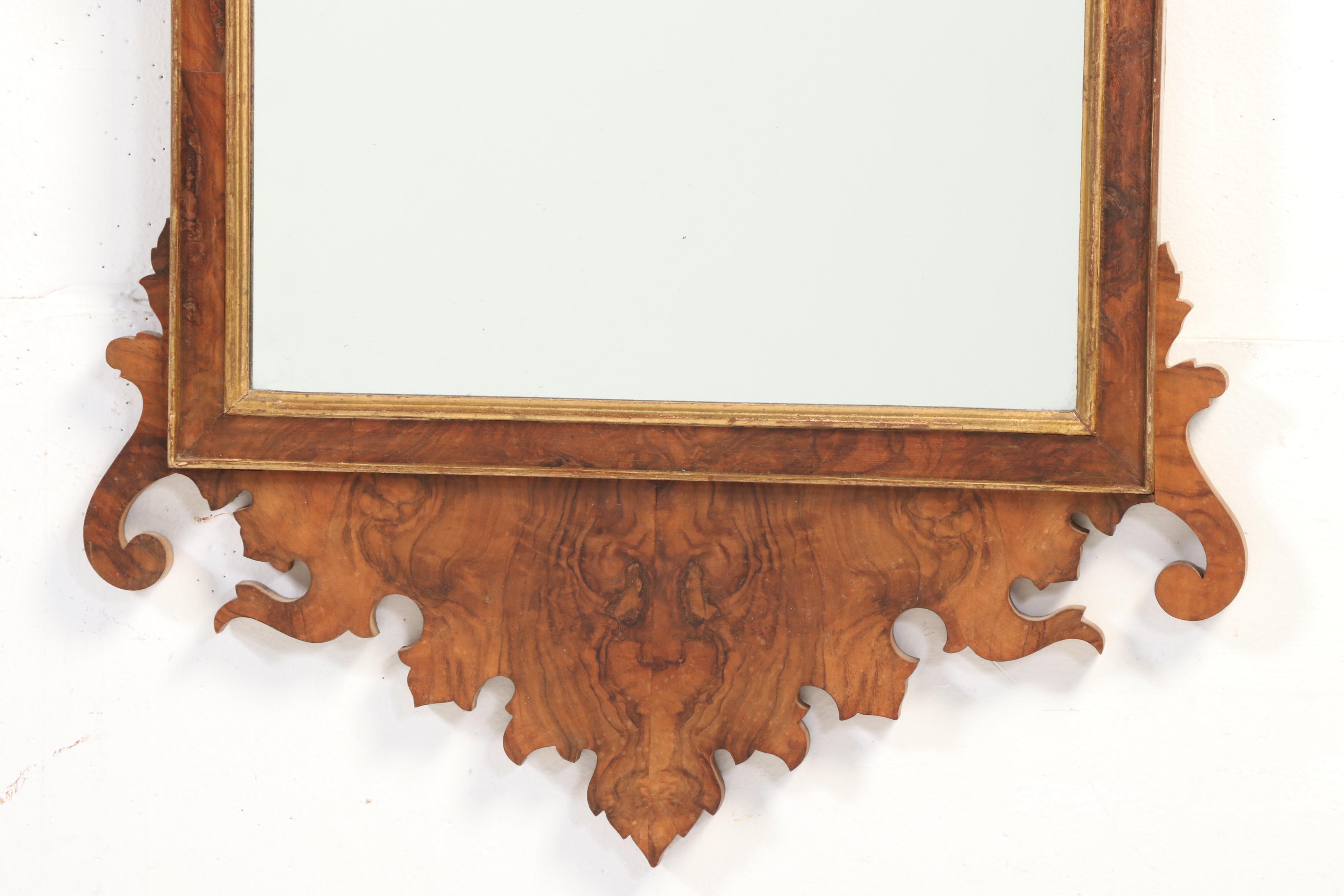 Palladio Neoclassical Style Walnut and Parcel-Gilt Hand-Carved Mirror
