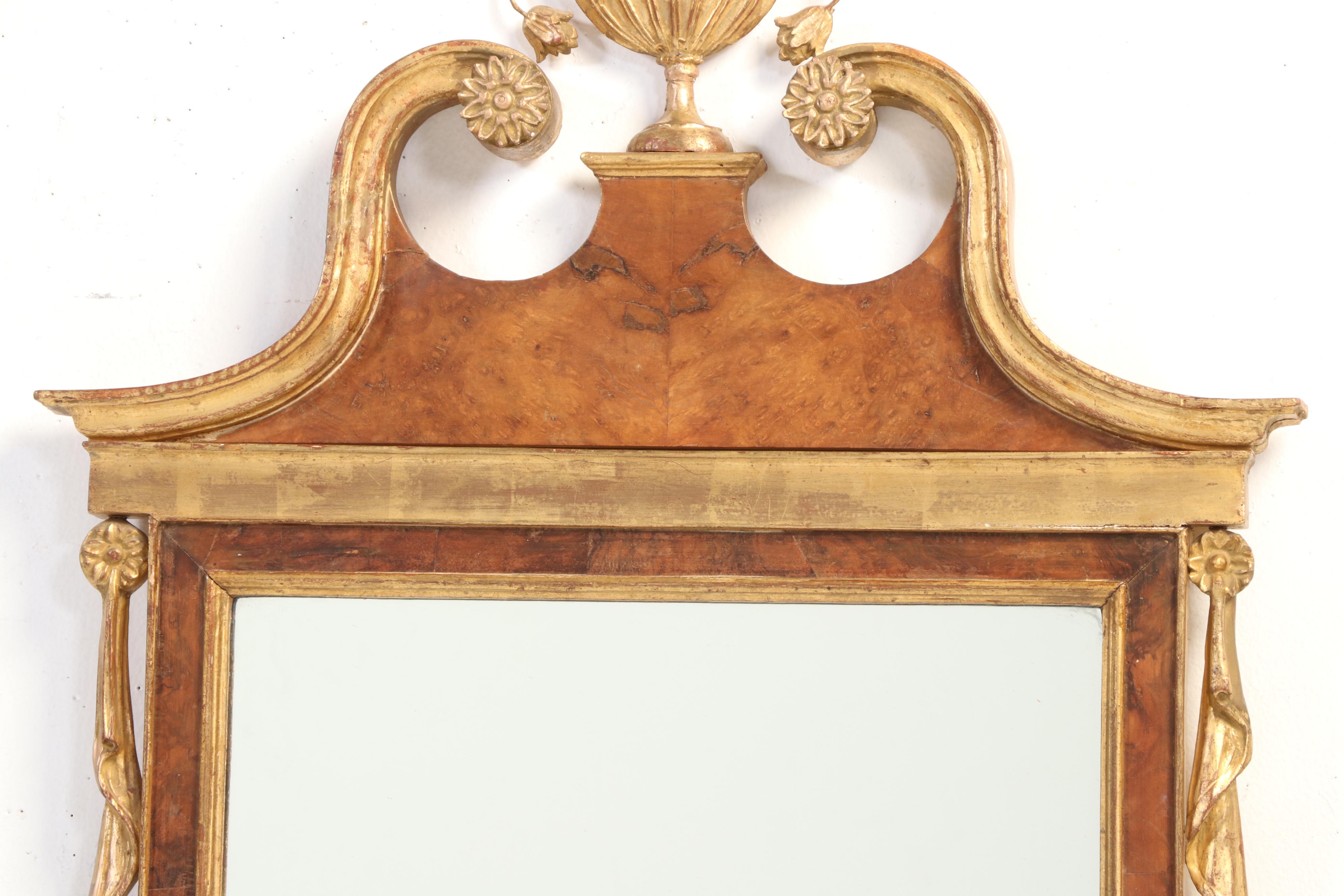 Palladio Neoclassical Style Walnut and Parcel-Gilt Hand-Carved Mirror