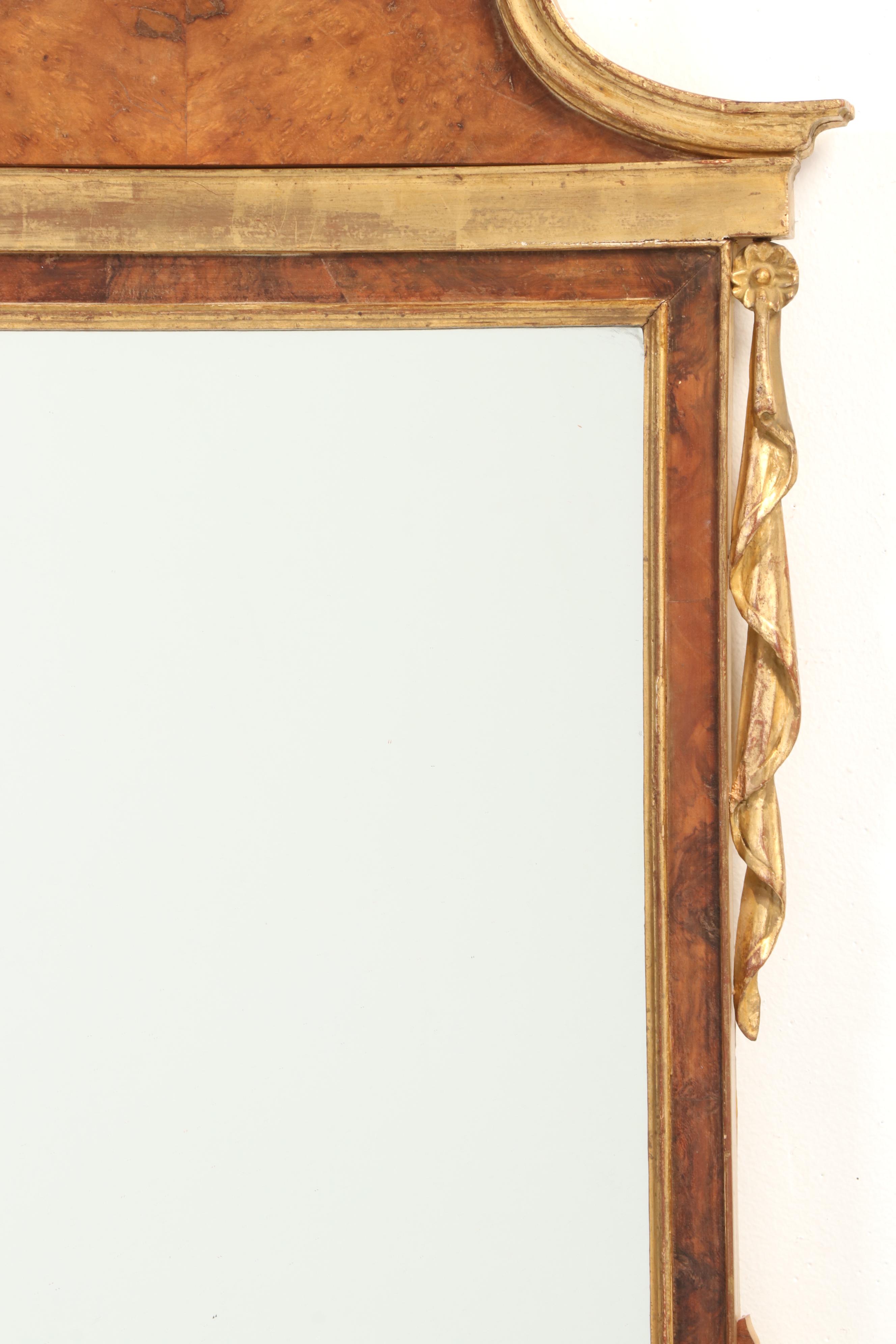 Palladio Neoclassical Style Walnut and Parcel-Gilt Hand-Carved Mirror
