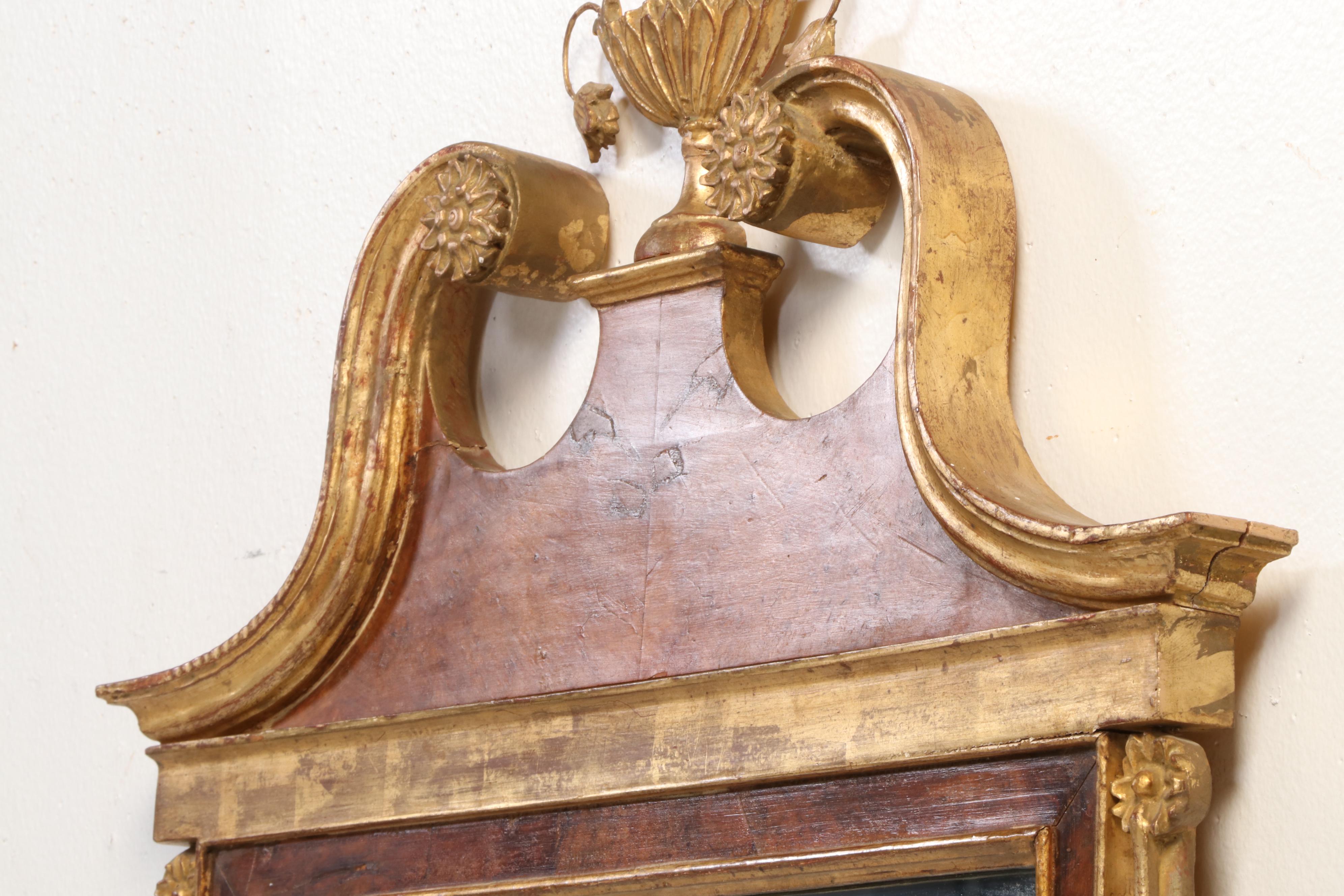 Palladio Neoclassical Style Walnut and Parcel-Gilt Hand-Carved Mirror