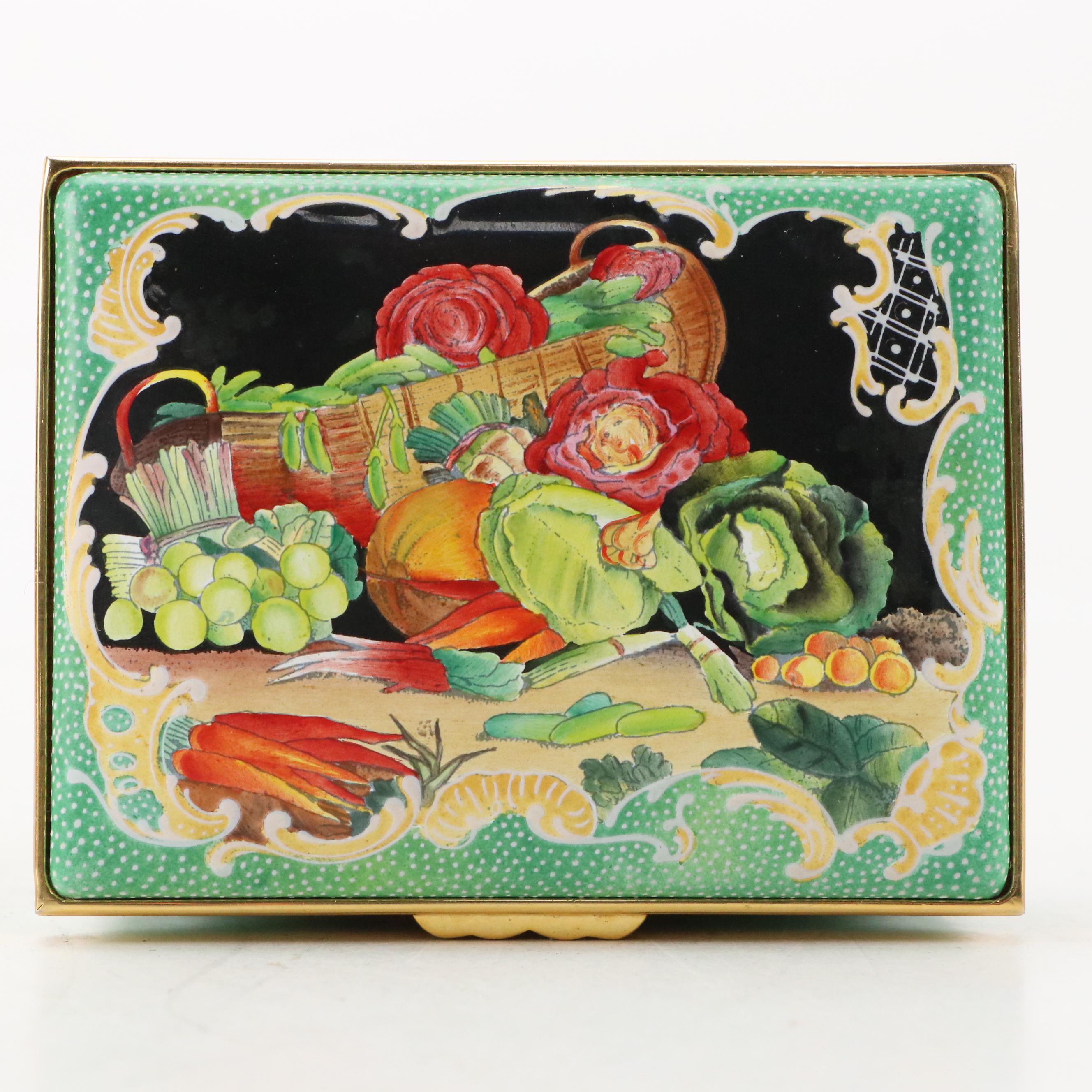 Halcyon Days Enamel Boxes with Militaria and Museum Fruit and Floral Motifs