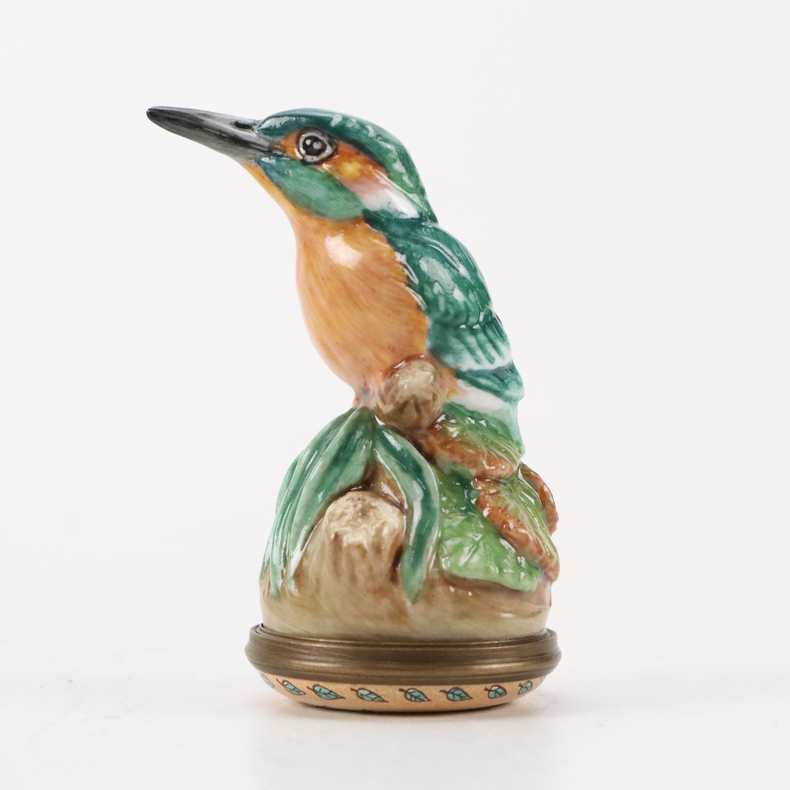 Halcyon Days Kingfisher and Thrush Nest Enamel Boxes, Late 20th C.