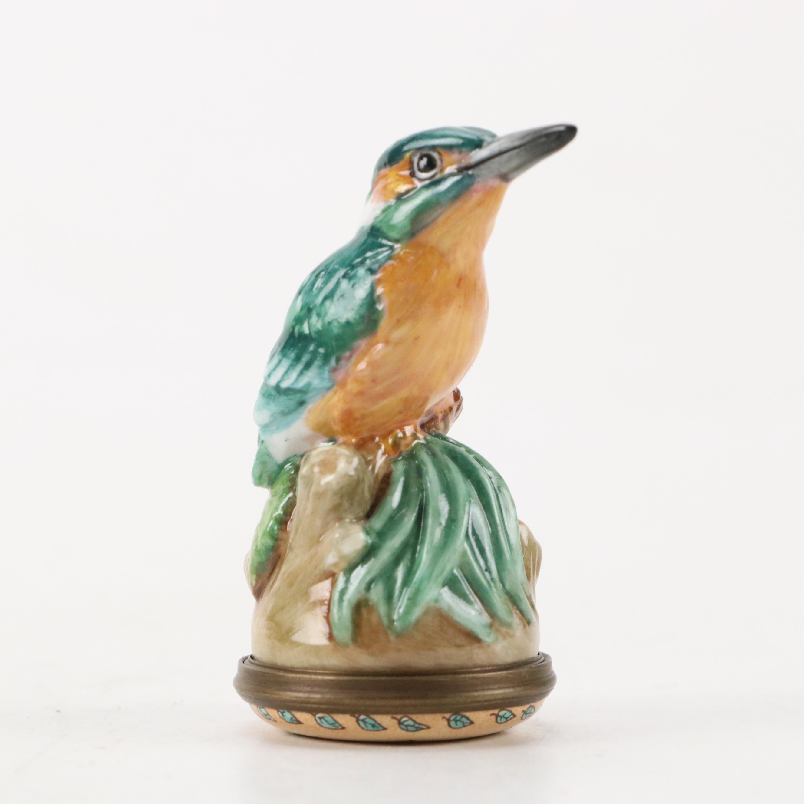 Halcyon Days Kingfisher and Thrush Nest Enamel Boxes, Late 20th C.