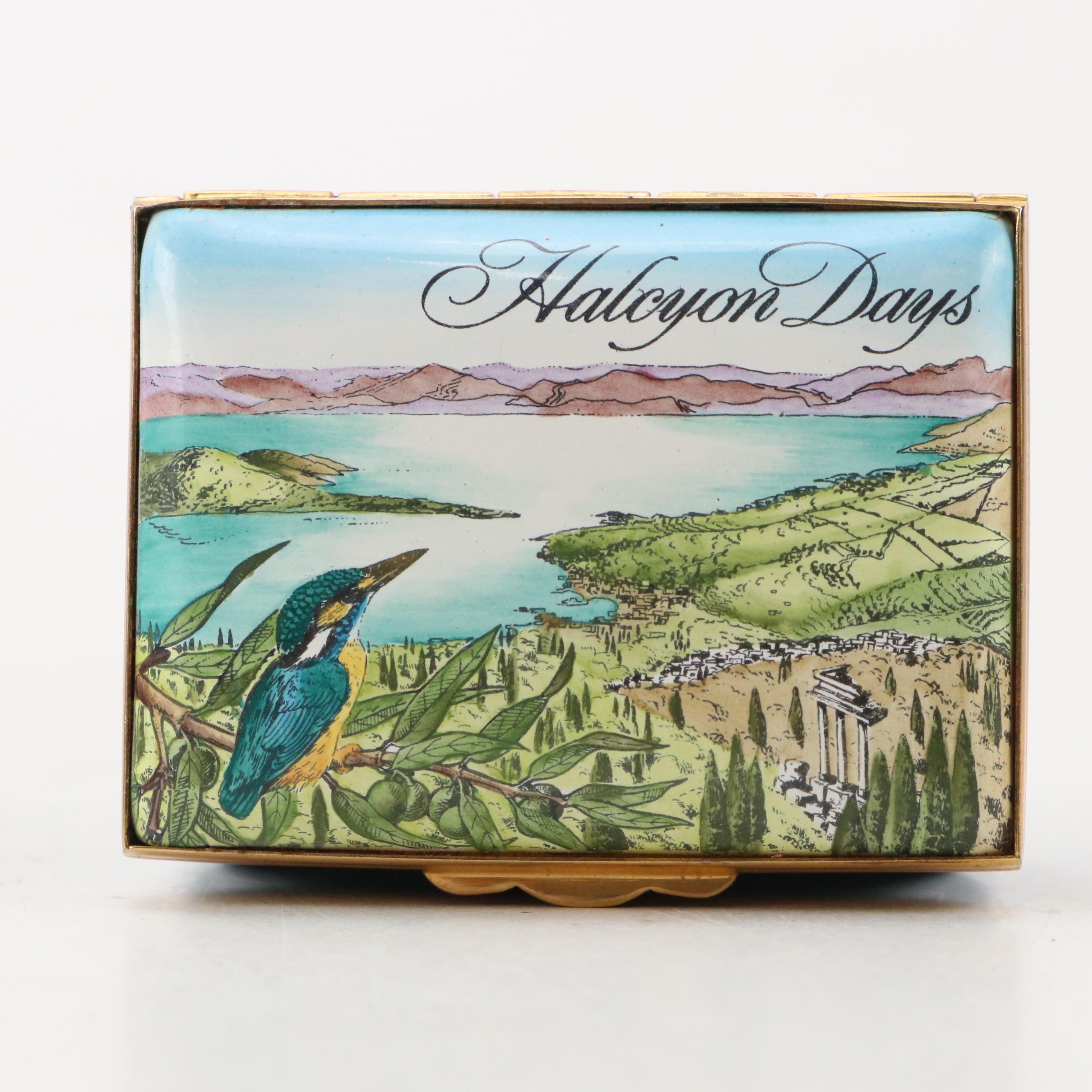 Halcyon Days Kingfisher and Thrush Nest Enamel Boxes, Late 20th C.