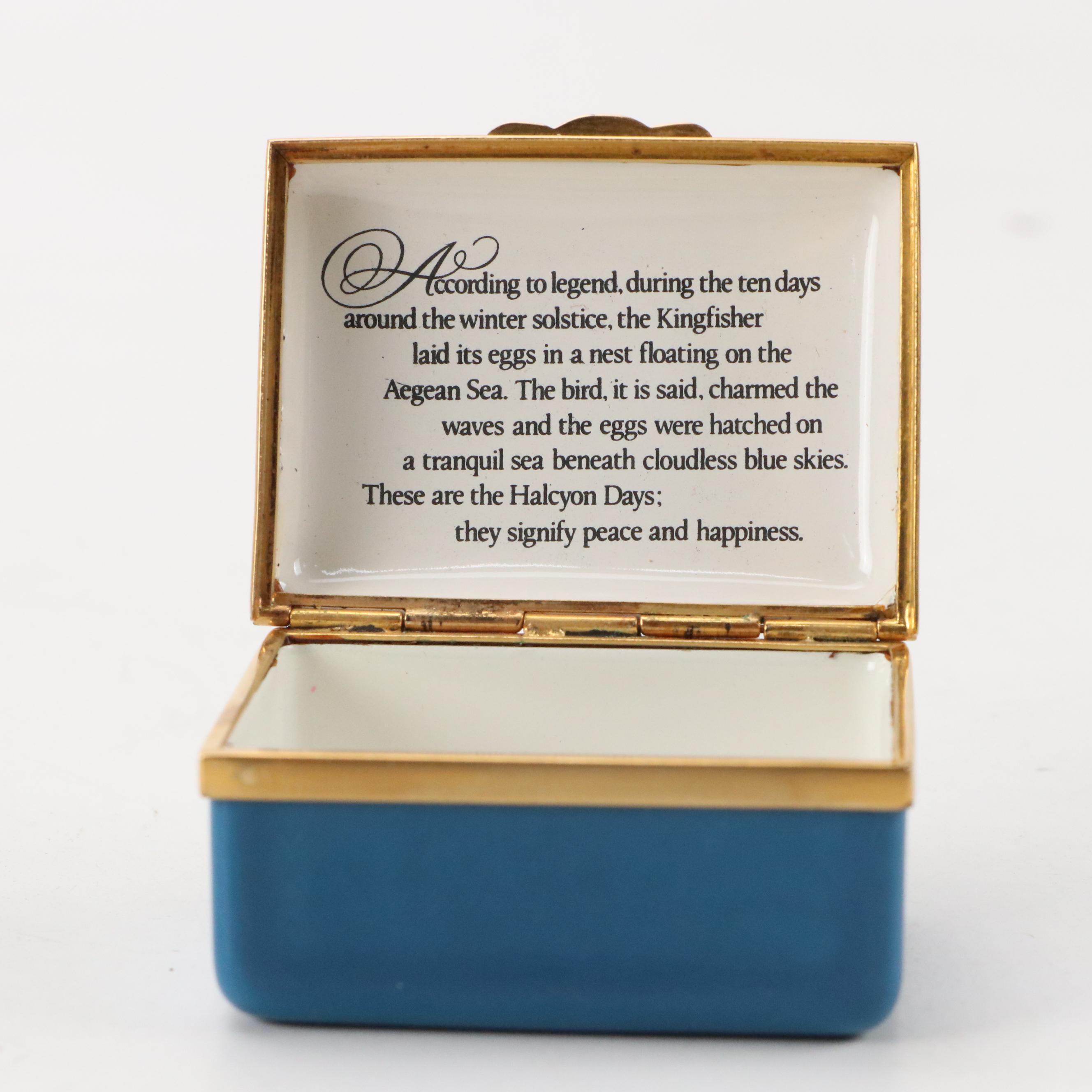 Halcyon Days Kingfisher and Thrush Nest Enamel Boxes, Late 20th C.