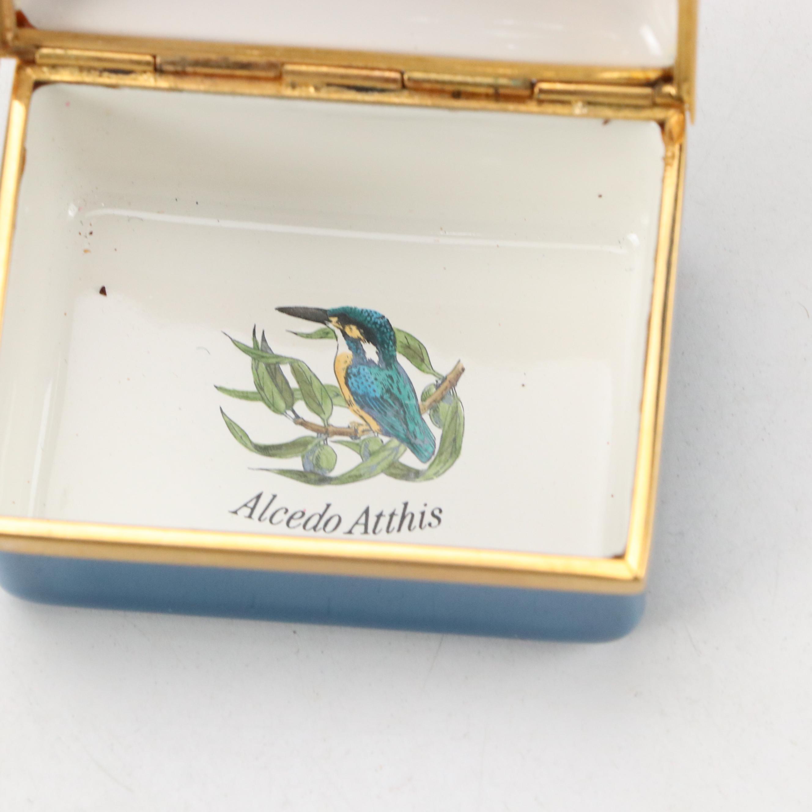 Halcyon Days Kingfisher and Thrush Nest Enamel Boxes, Late 20th C.
