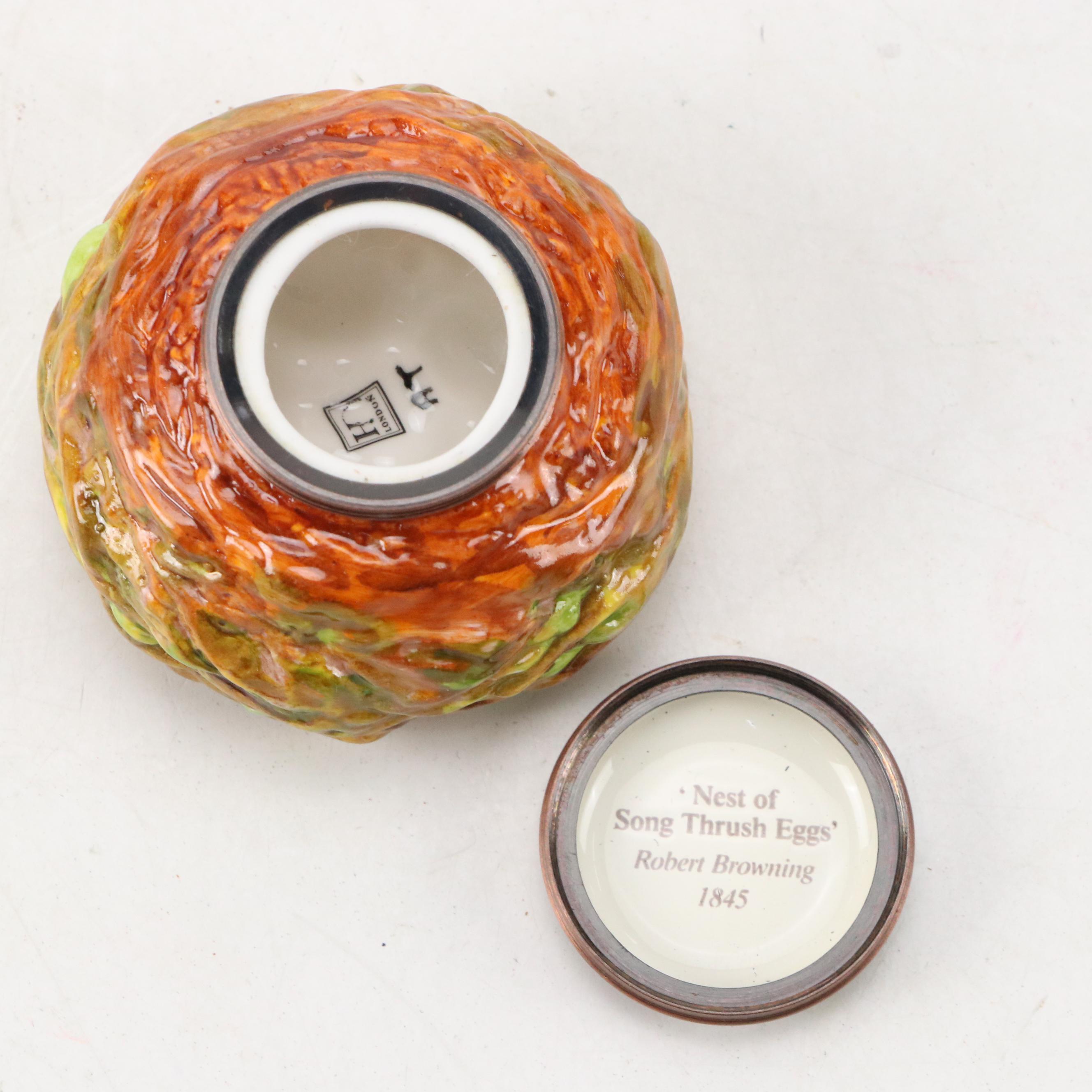 Halcyon Days Kingfisher and Thrush Nest Enamel Boxes, Late 20th C.