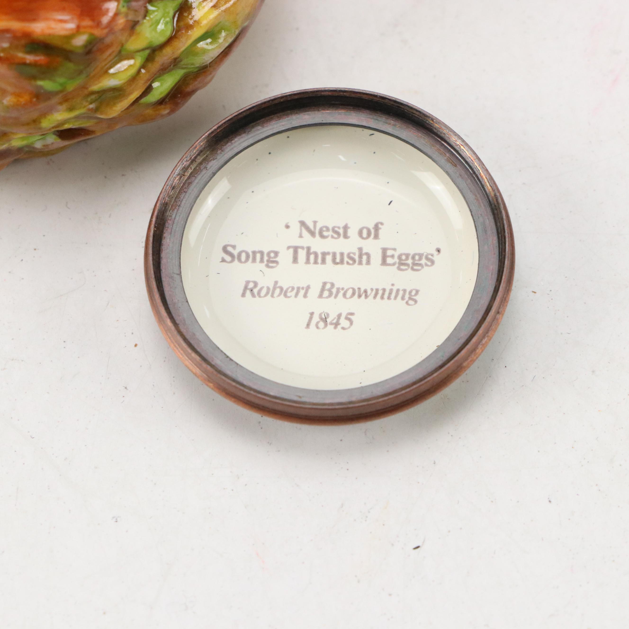 Halcyon Days Kingfisher and Thrush Nest Enamel Boxes, Late 20th C.