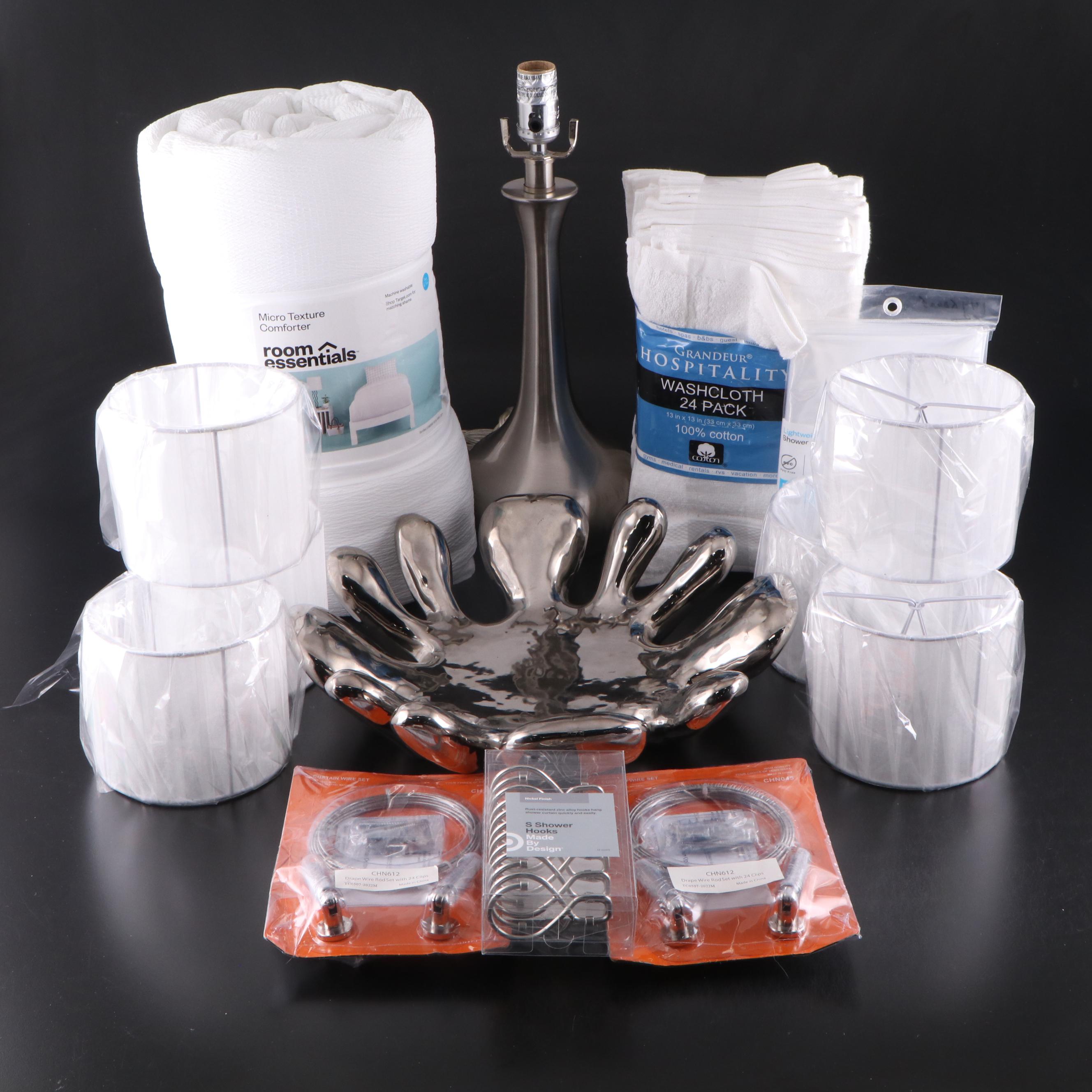 Chrome Ceramic Abstract Centerpiece Bowl with Linens, Lampshades, and More Décor