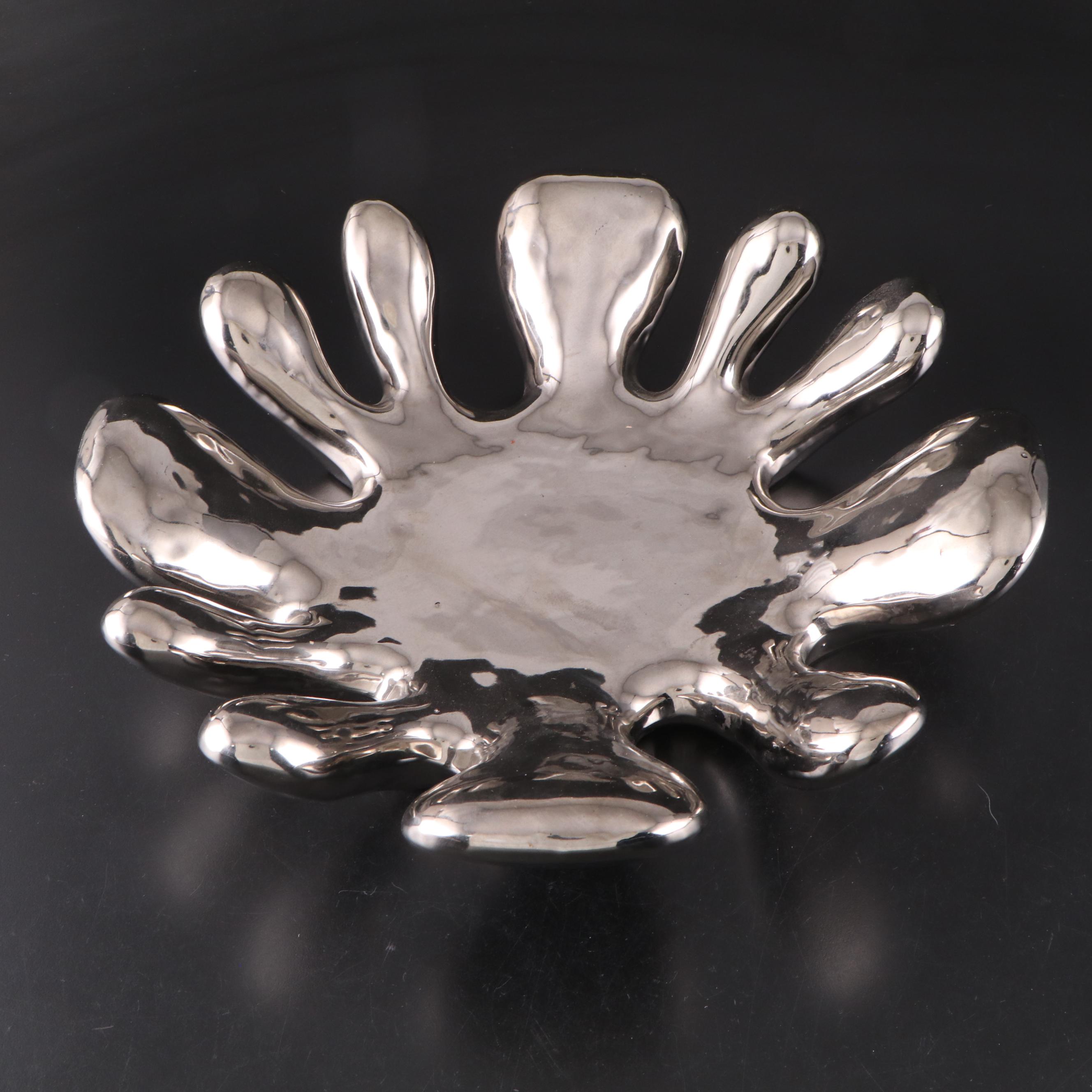 Chrome Ceramic Abstract Centerpiece Bowl with Linens, Lampshades, and More Décor