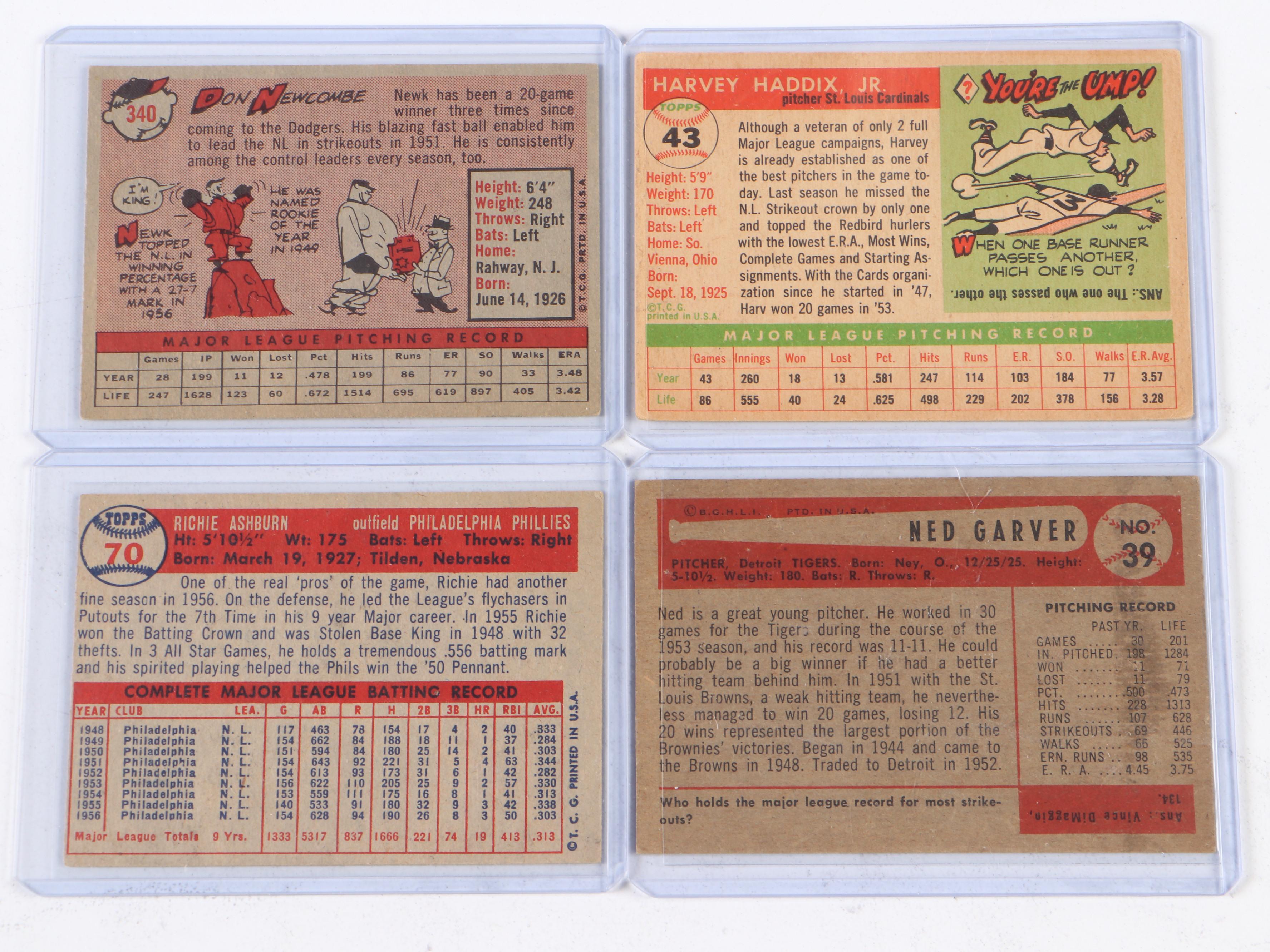 Topps Baseball Cards Featuring Don Newcombe, Joe Nuxhall, and More, 1950s–1970s