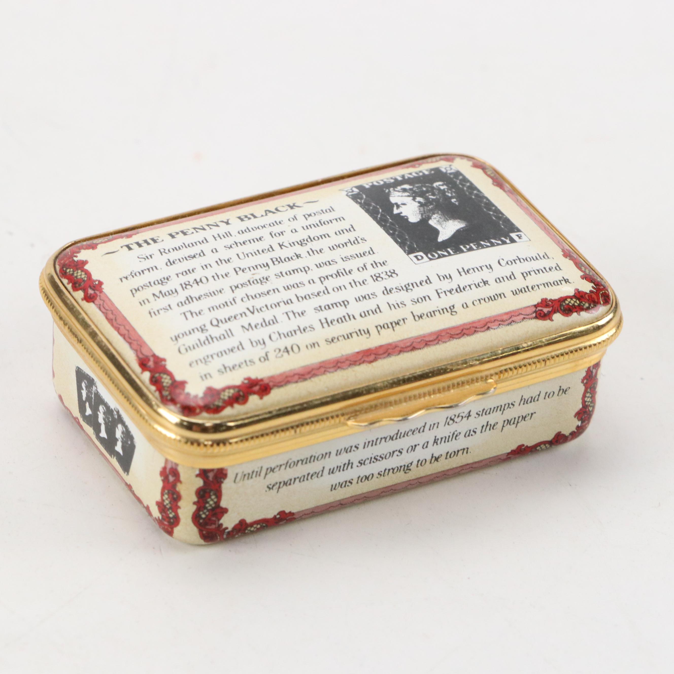 Halcyon Days Limited Edition Penny Black Stamp Enameled Box, 1990