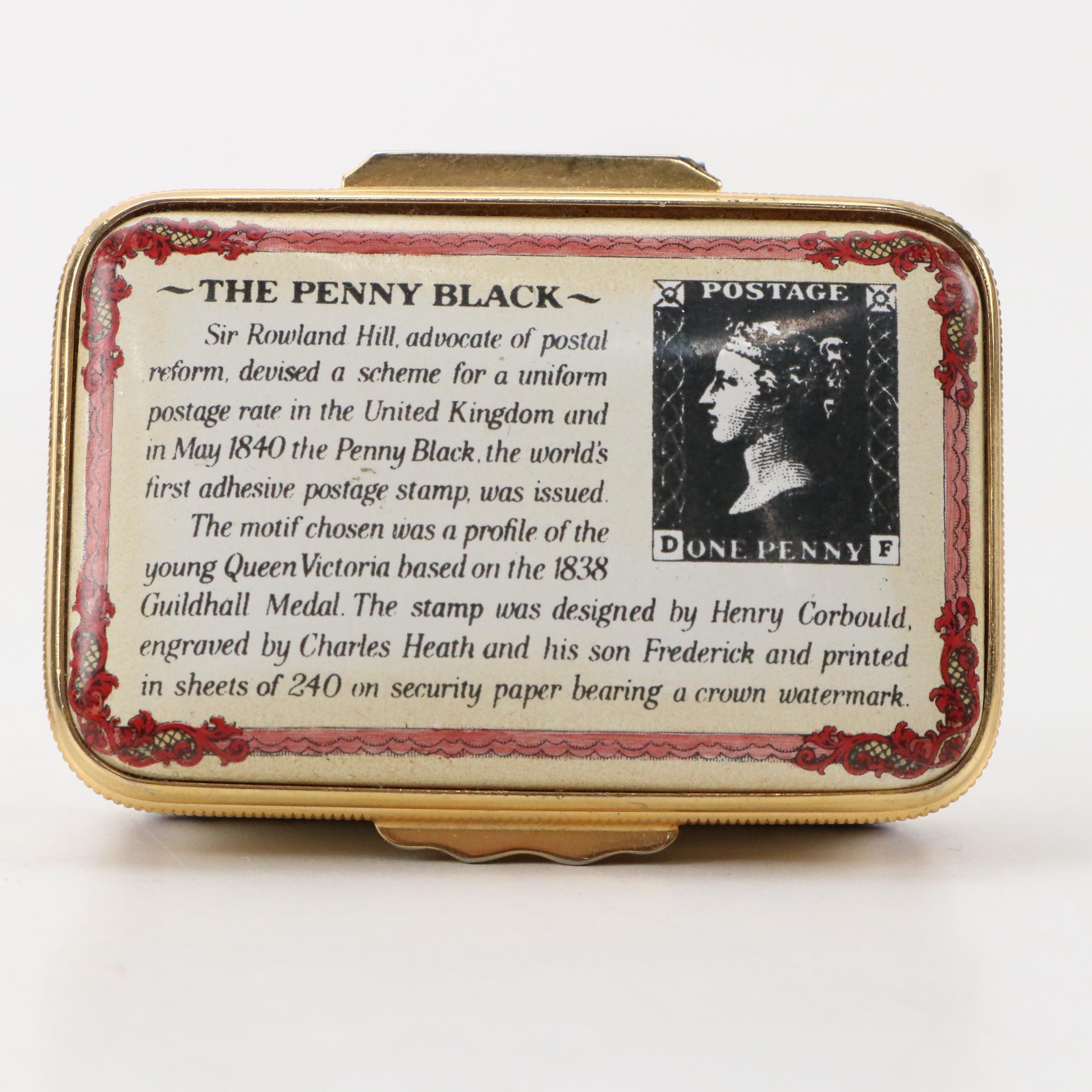 Halcyon Days Limited Edition Penny Black Stamp Enameled Box, 1990