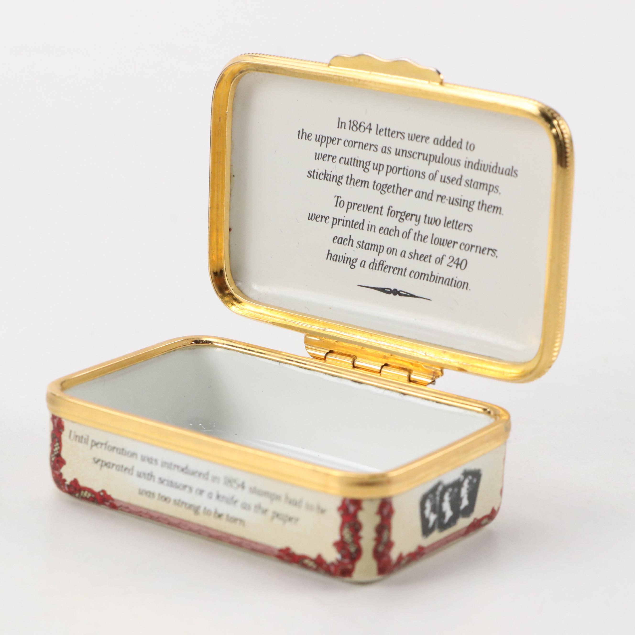 Halcyon Days Limited Edition Penny Black Stamp Enameled Box, 1990