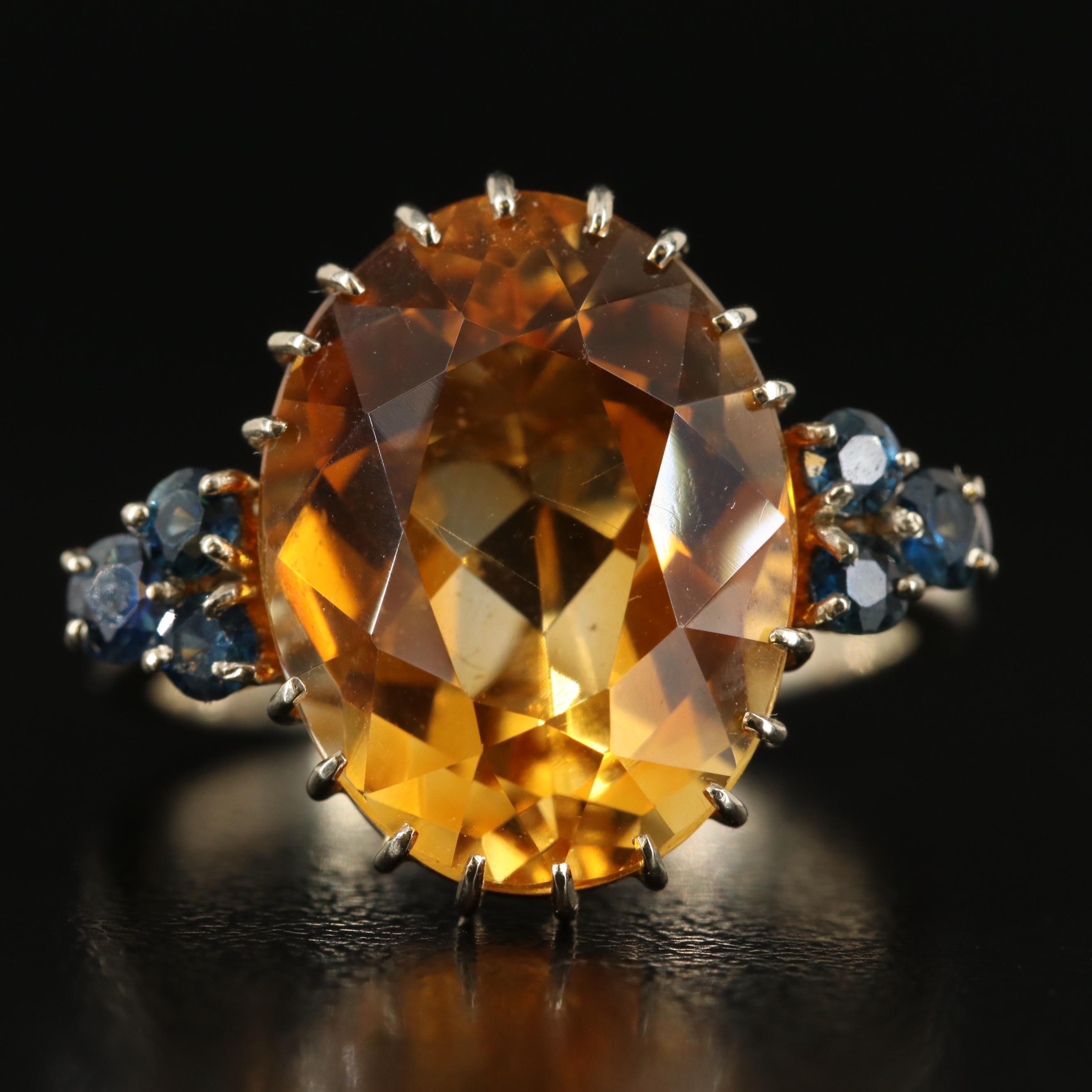 18K Citrine and Sapphire Ring