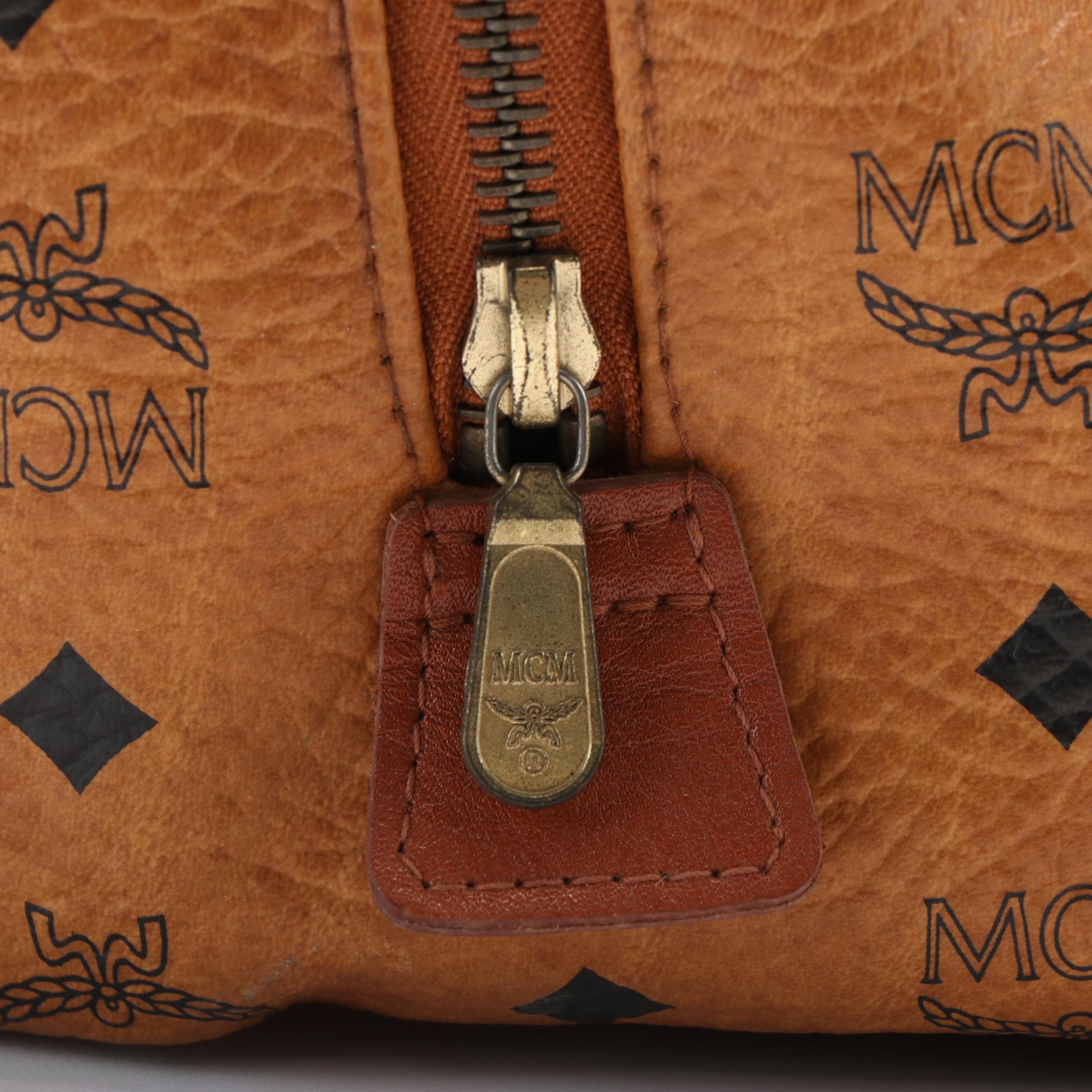 MCM Monogram Visetos Cognac Coated Canvas and Leather Boston Bag