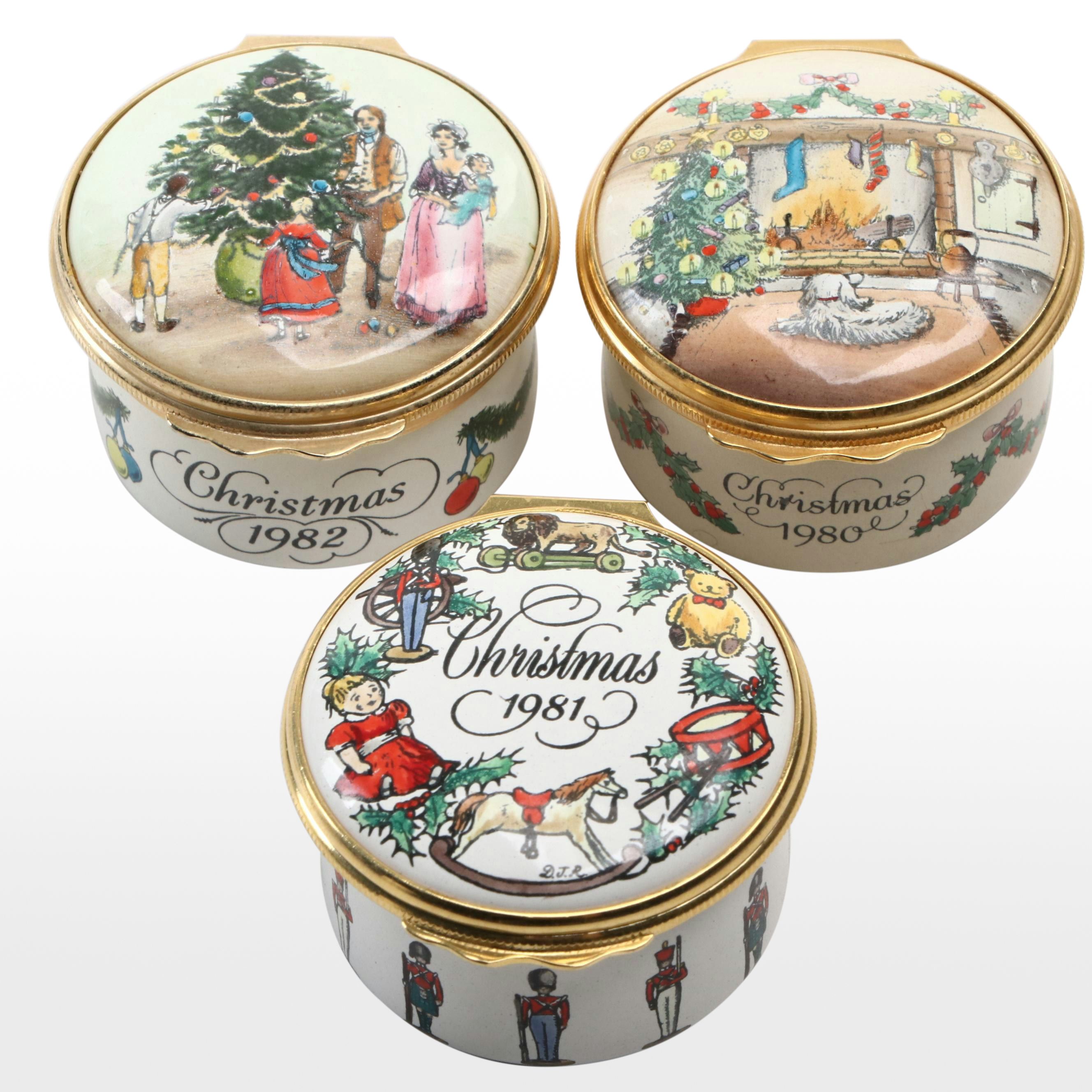 Cartier Enameled Metal Annual Christmas Boxes, 1980–1982