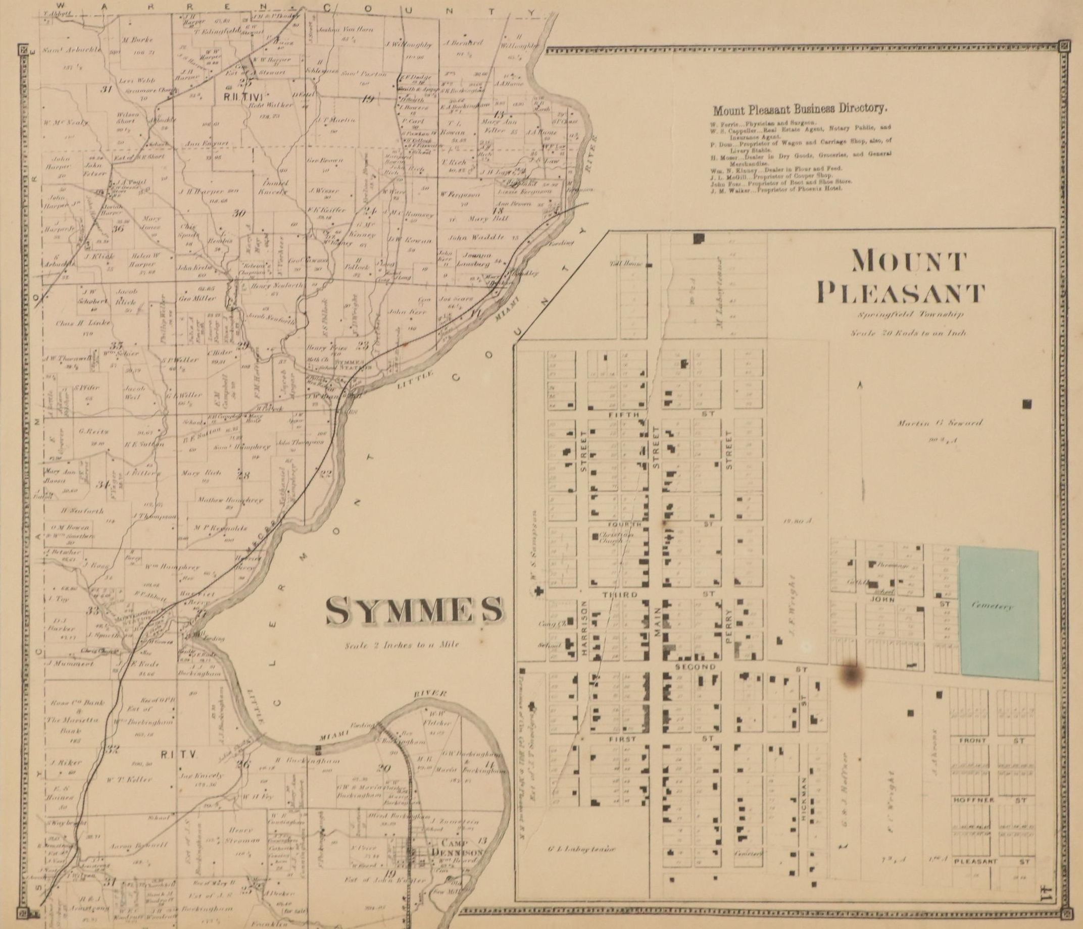 Map of Cincinnati Township "Symmes" and "Mount Pleasant," 1869
