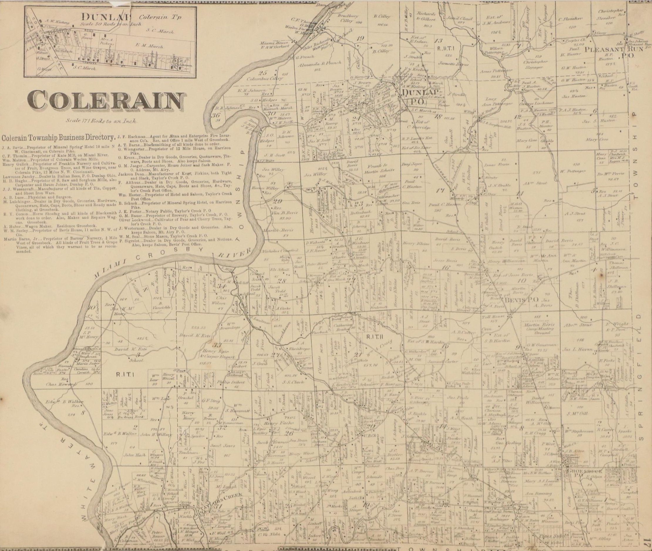Map of Cincinnati Township "Colerain," 1869