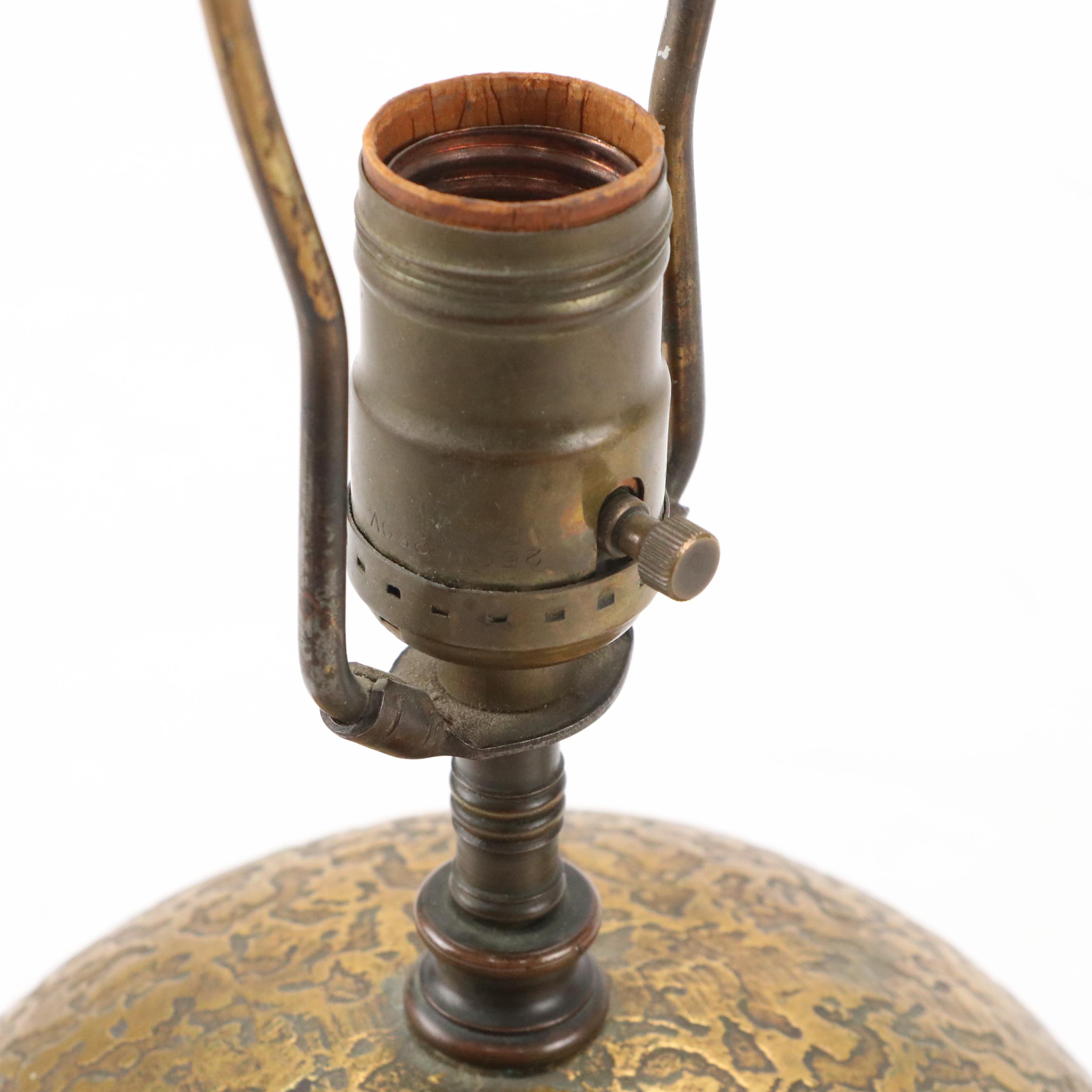 Olive Kooken Textured Brass Orb with Bronzed Feet Table Lamp, Early/Mid-20th C