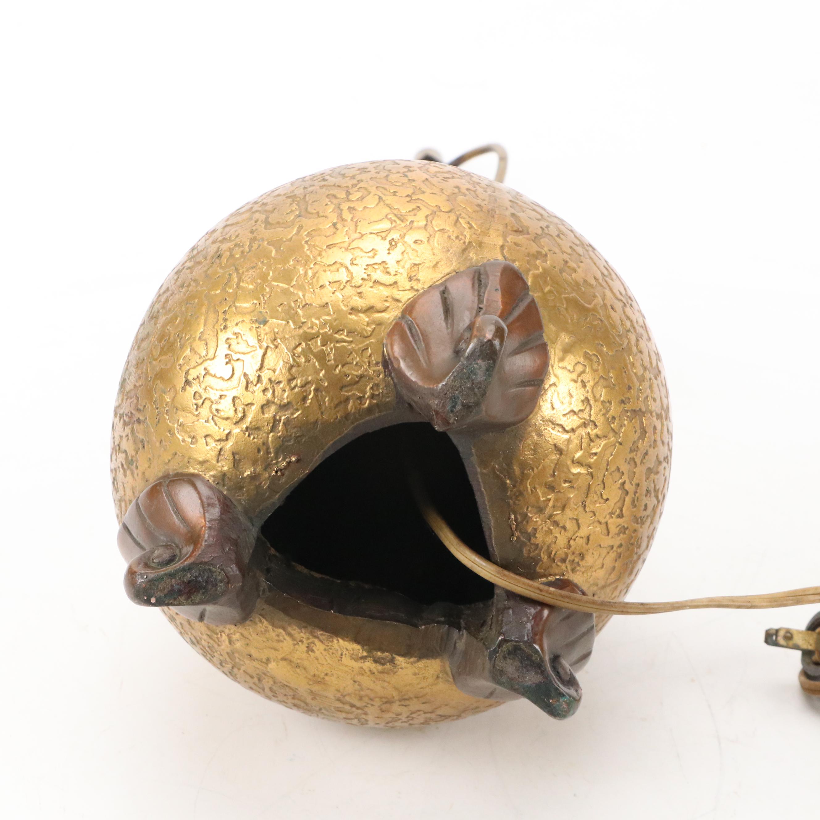 Olive Kooken Textured Brass Orb with Bronzed Feet Table Lamp, Early/Mid-20th C