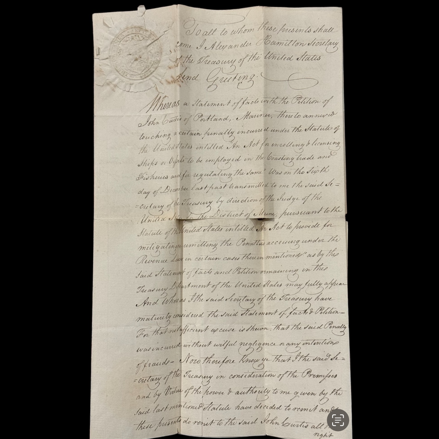 Alexander Hamilton Manuscript Document Signed, Dated 1795